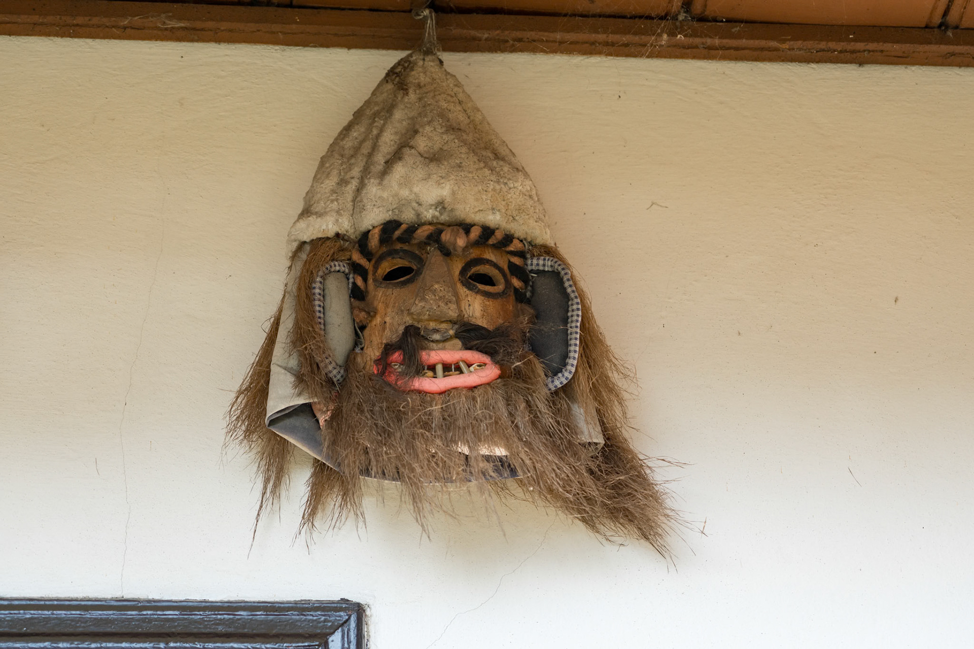TARPESTI, MOLDOVIA/ROMANIA - SEPTEMBER 19 : Face masks in the Neculai Popa Ethnographic Museum in Tarpesti in Moldovia Romania on September 19, 2018