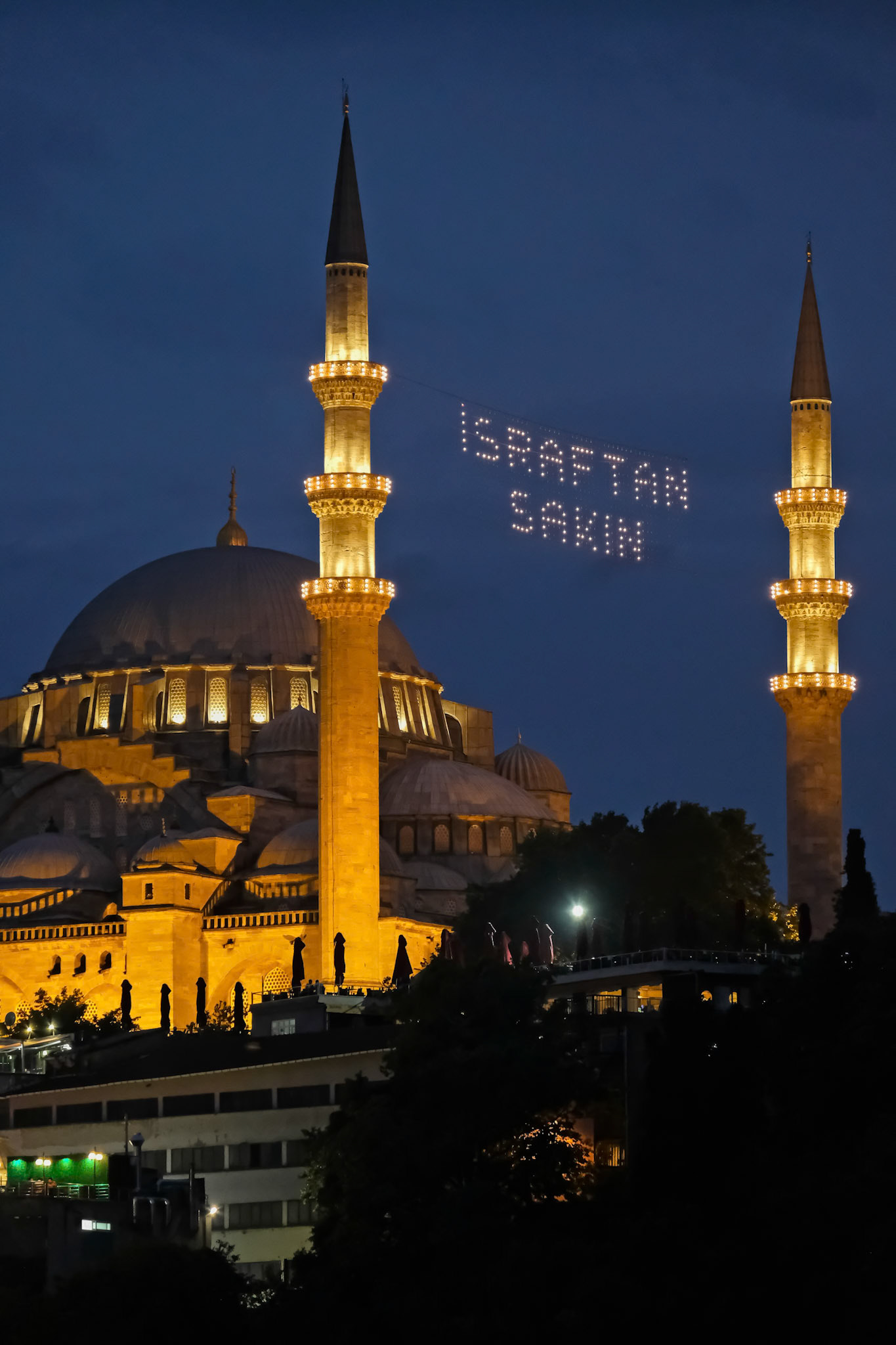ISTANBUL, TURKEY - MAY 29 : Night-time view of the Suleymaniye Mosque in Istanbul Turkey on May 98, 2018
