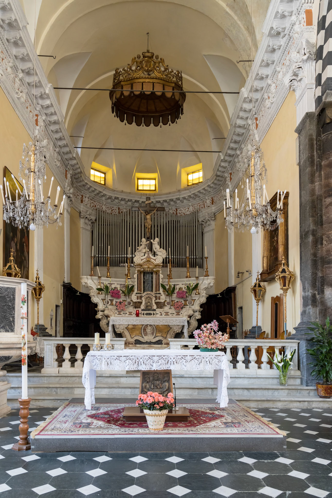MONTEROSSO, LIGURIA/ITALY  - APRIL 22 : Interior view of the Church of S G Battista in Monterosso Liguria Italy on April 22, 2019