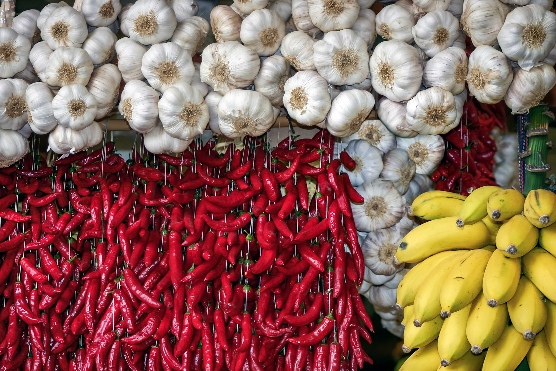 Close-Up of a Fruit and Vegetable Stall in Funchal Covered Market