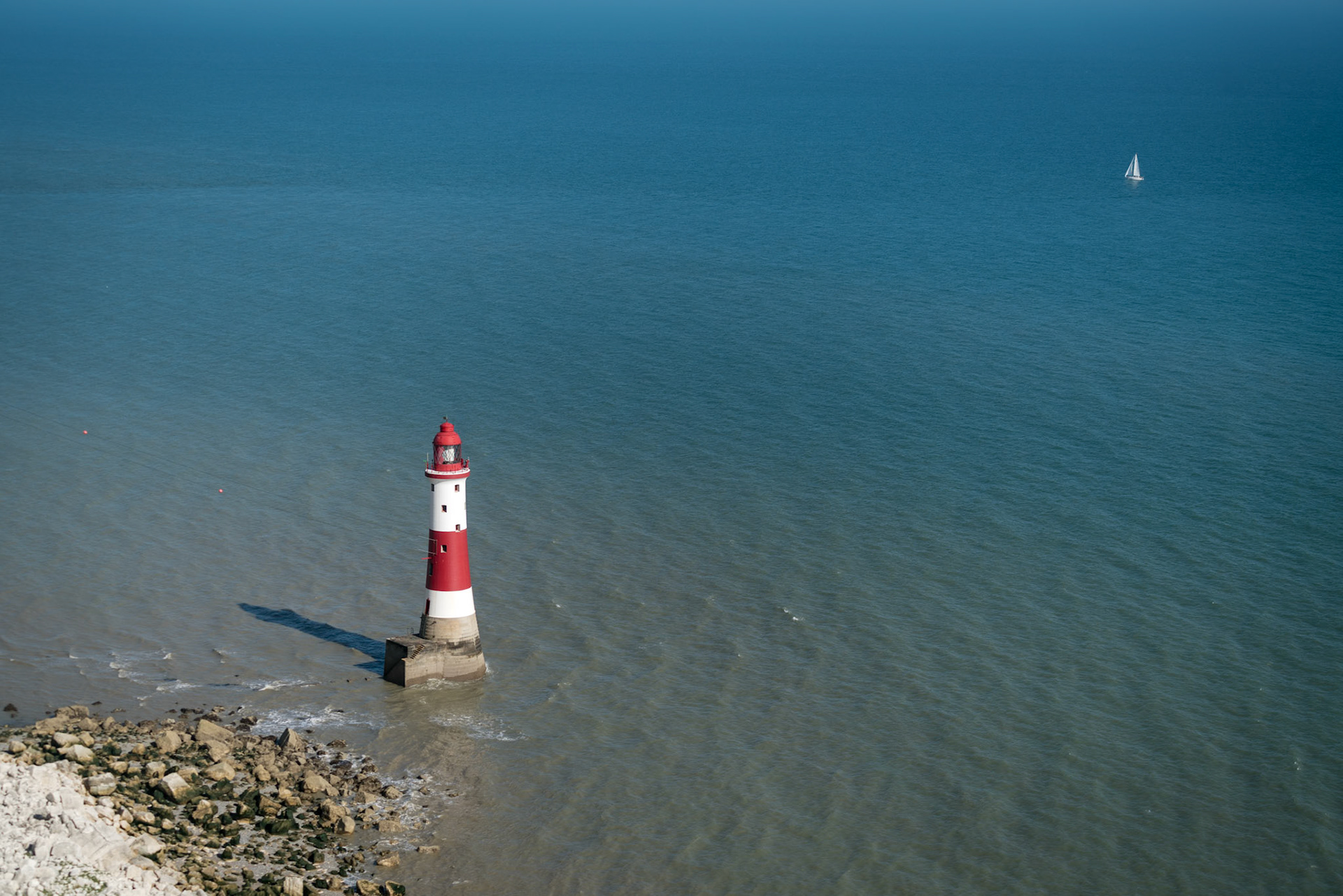 BEACHY HEAD, SUSSEX/UK - JULY 23 : View of the lighthouse at Beachy Head in East Sussex on July 23, 2018