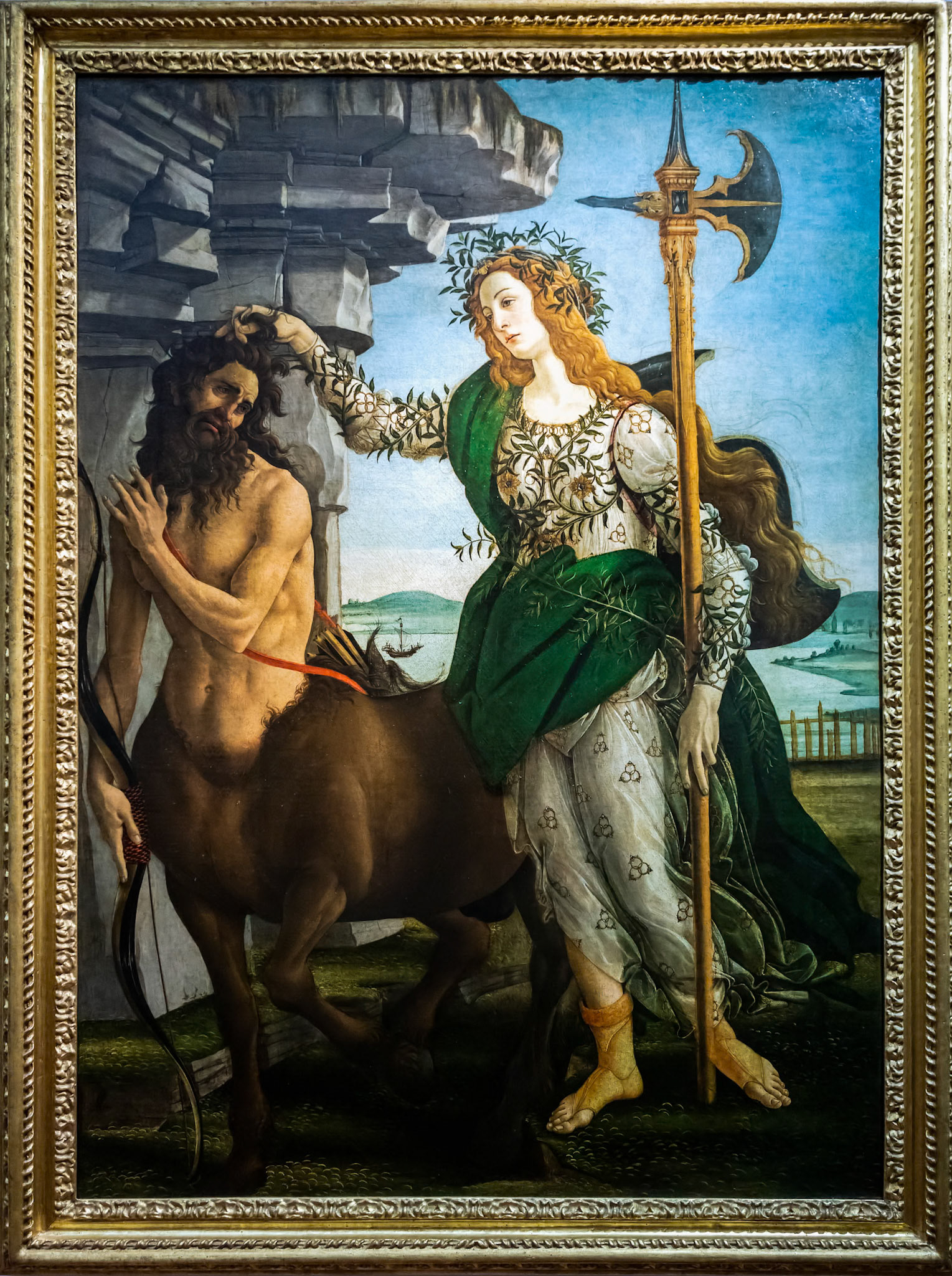 FLORENCE, TUSCANY/ITALY - OCTOBER 19 : Pallas and the Centaur painting in the Uffizi gallery in Florence on October 19, 2019