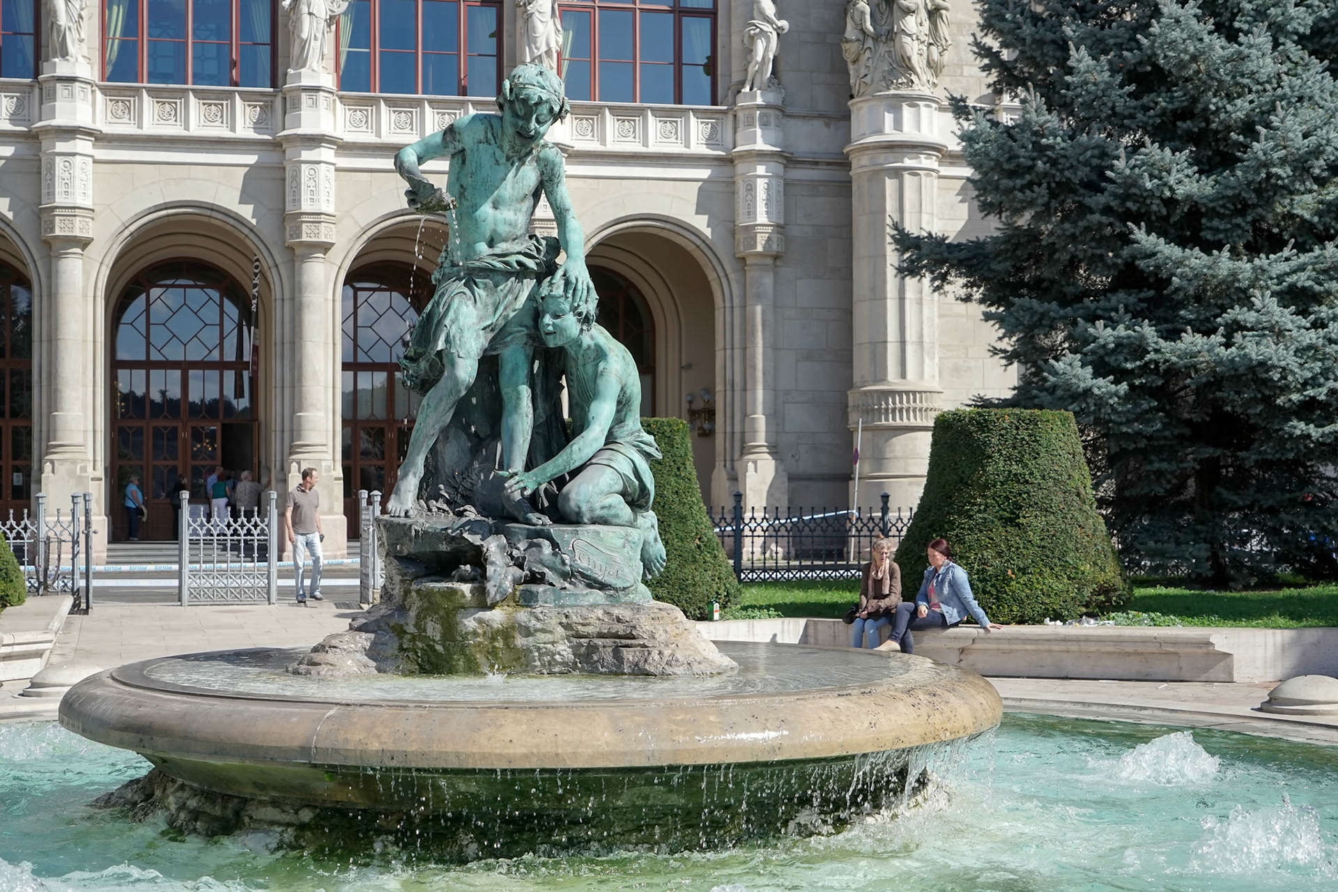 Statue in Front of the Vigado Concert Hall in Budapest