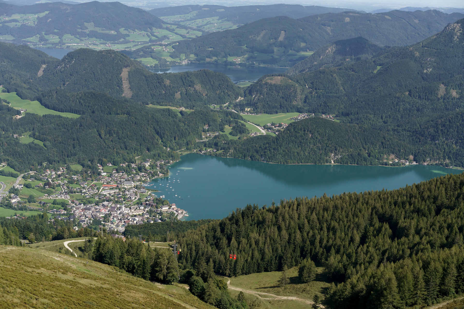 View from Zwolferhorn Mountain down to St Gilgen