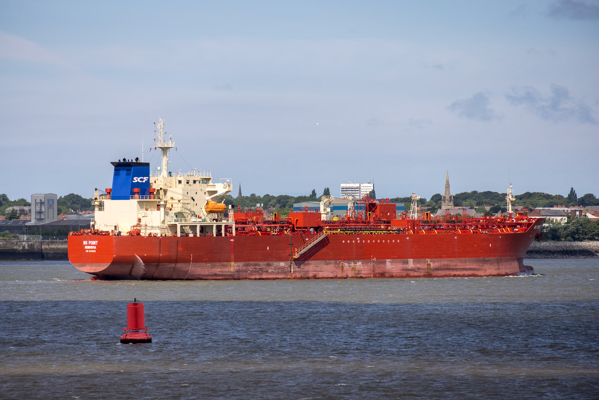 LIVERPOOL, UK - JULY 14 : Cargo ship on the River Mersey in Liverpool, England on July 14, 2021