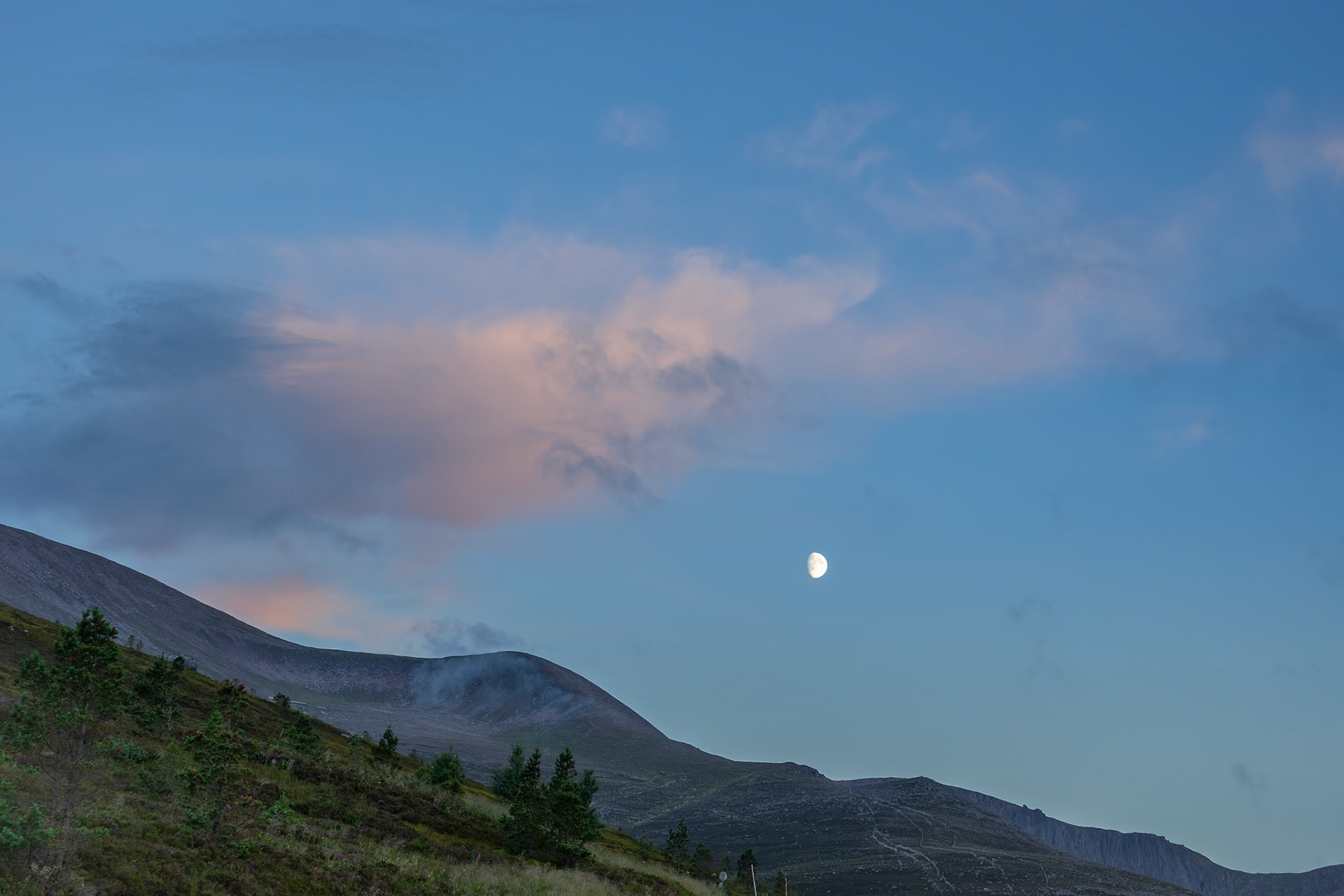 Moon Rising over the Cairngorm Mountains