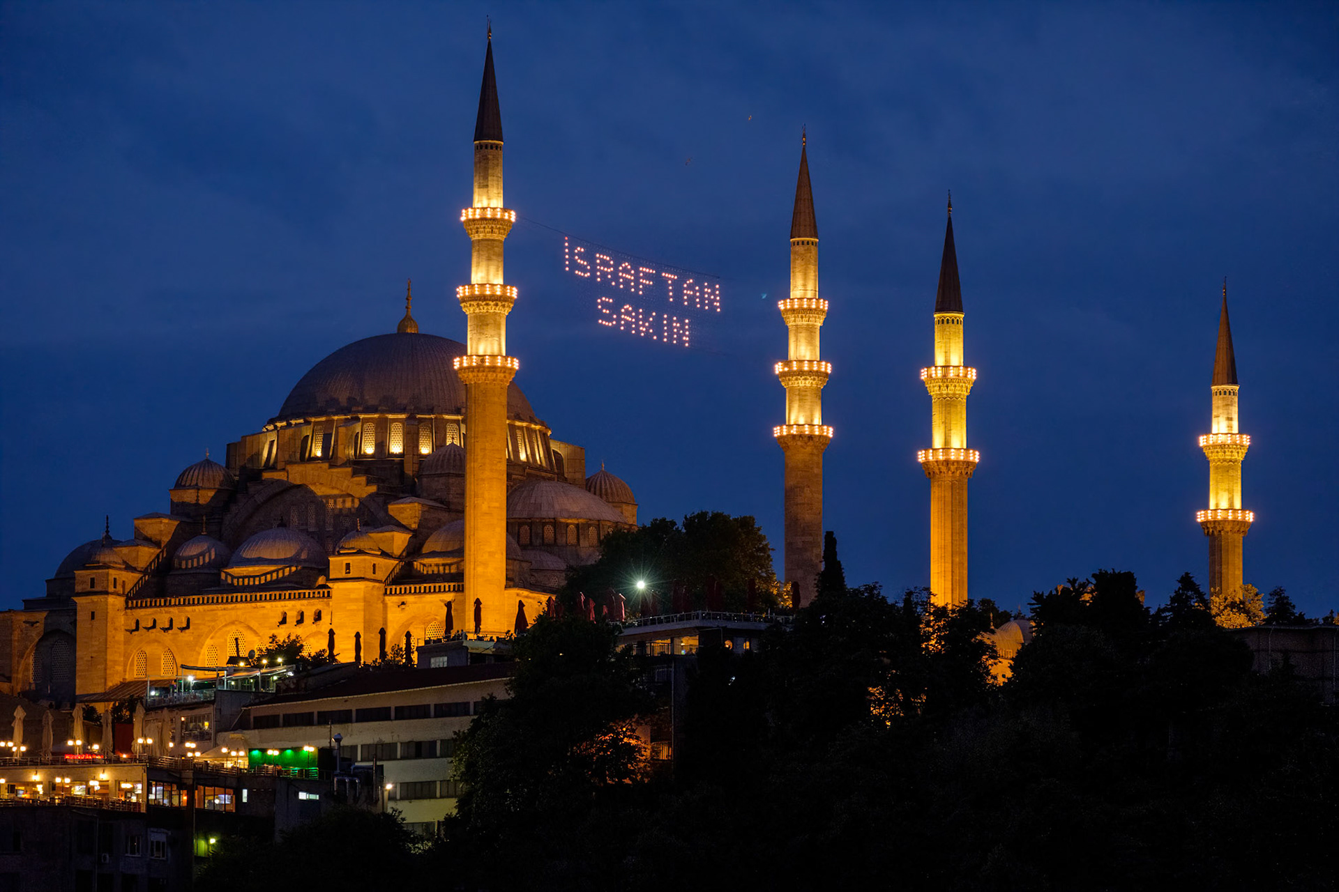 ISTANBUL, TURKEY - MAY 29 : Night-time view of the Suleymaniye Mosque in Istanbul Turkey on May 98, 2018