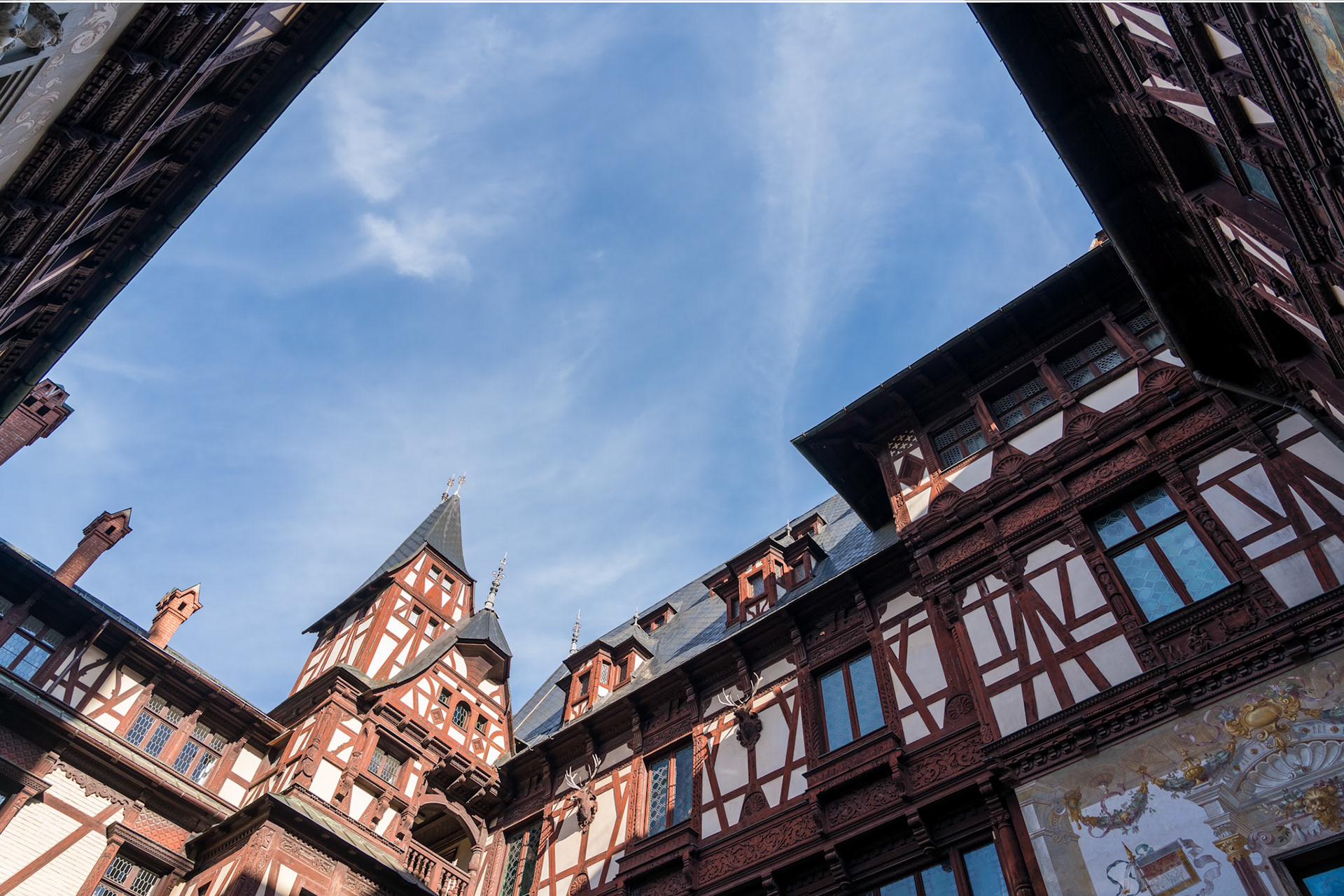 SINAIA, WALLACHIA/ROMANIA - SEPTEMBER 21 : Exterior view of Peles Castle in Sinaia Wallachia Romania on September 21, 2018