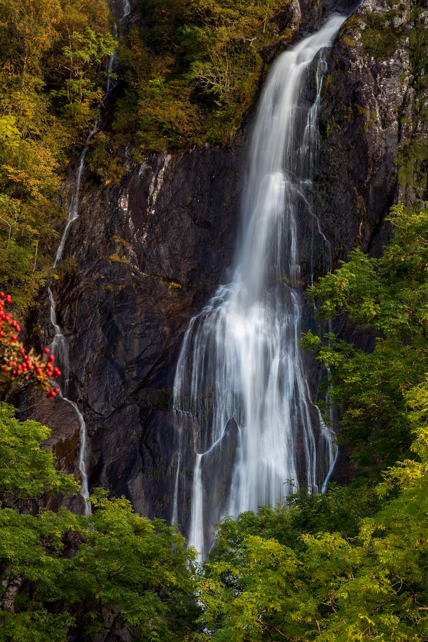 Close-up view of Aber Falls in Wales