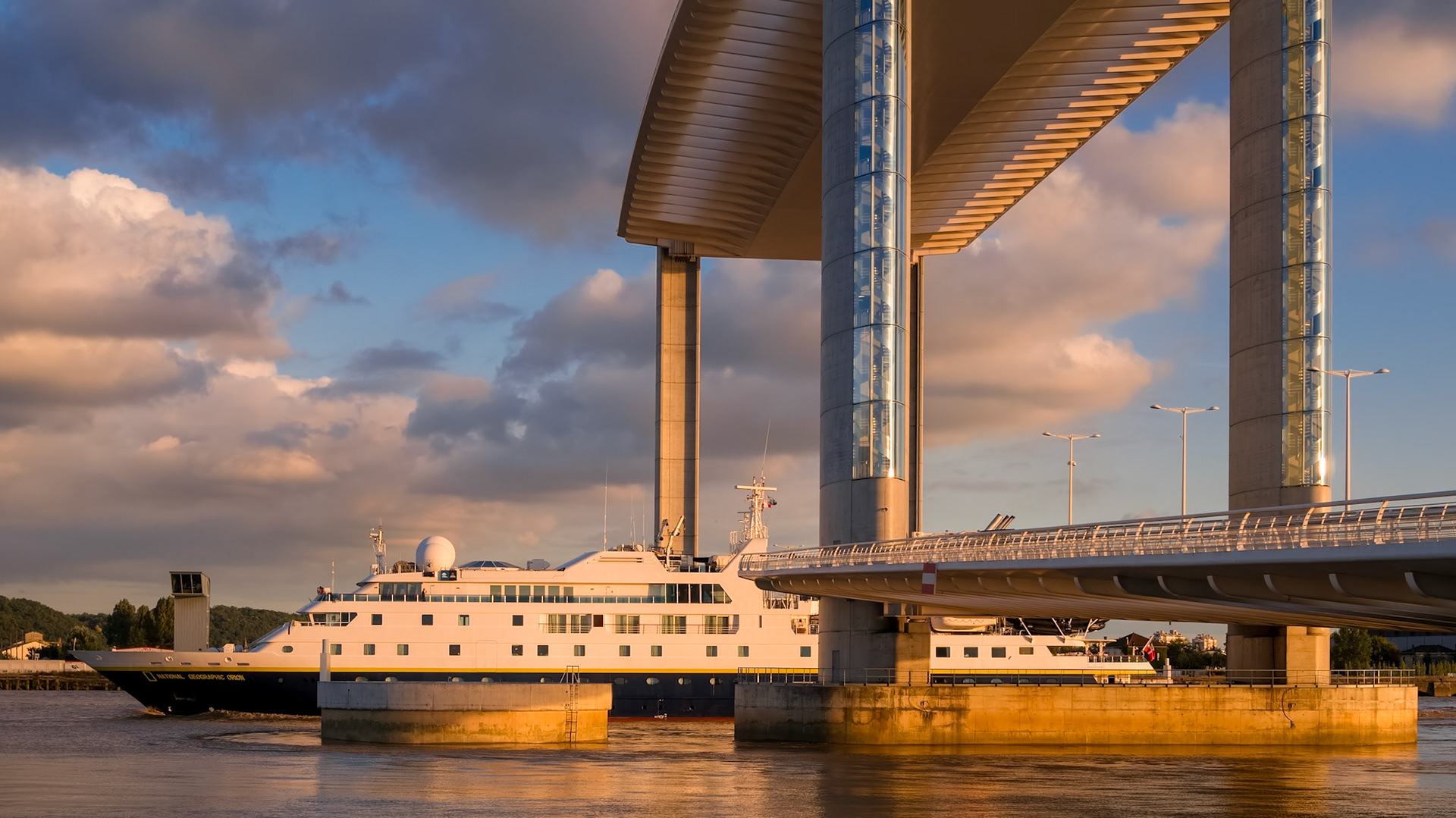 National Geographic Orion Passing under the New Lift Bridge in Bordeaux