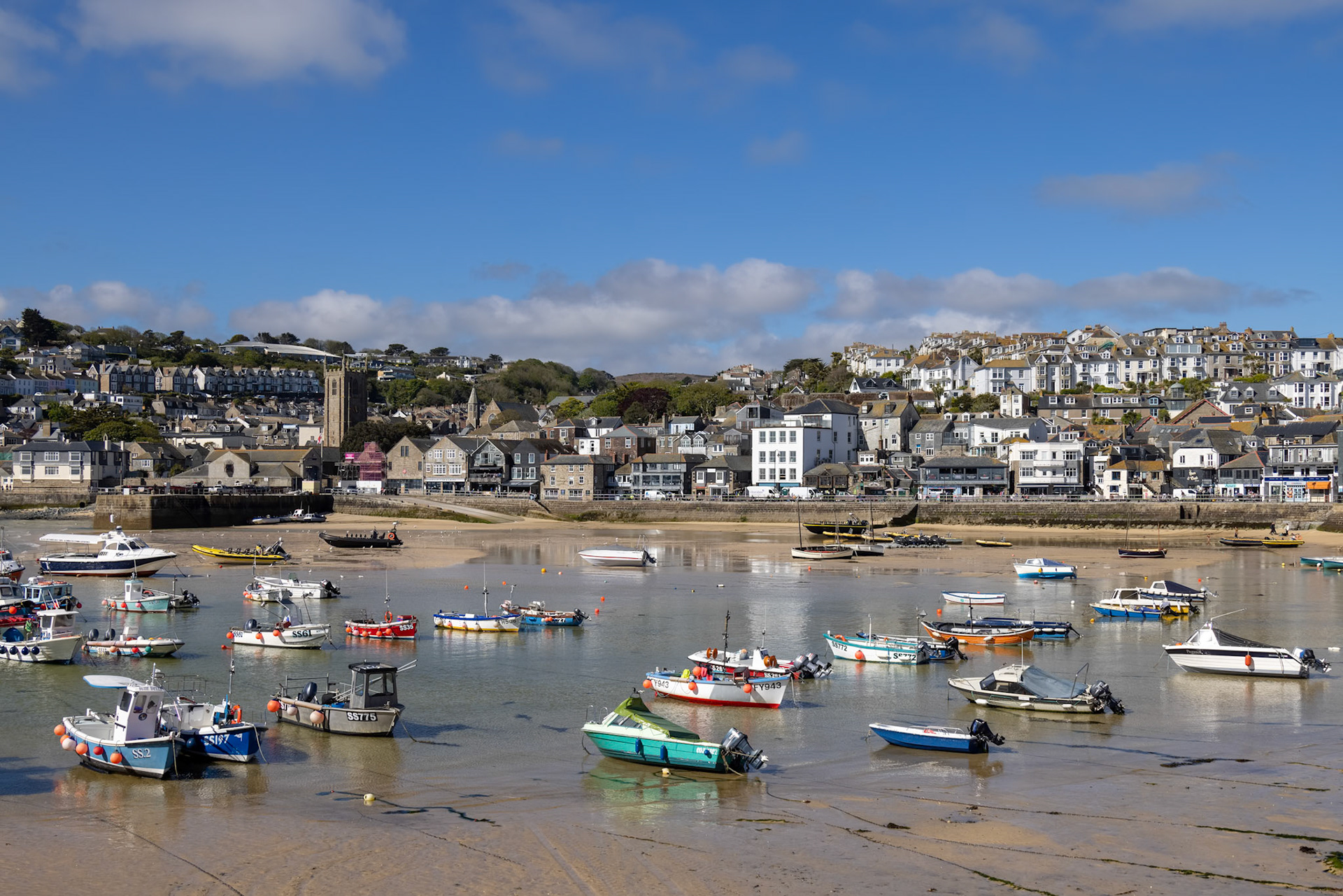 ST IVES, CORNWALL, UK - MAY 13 : View of boats at St Ives, Cornwall on May 13, 2021