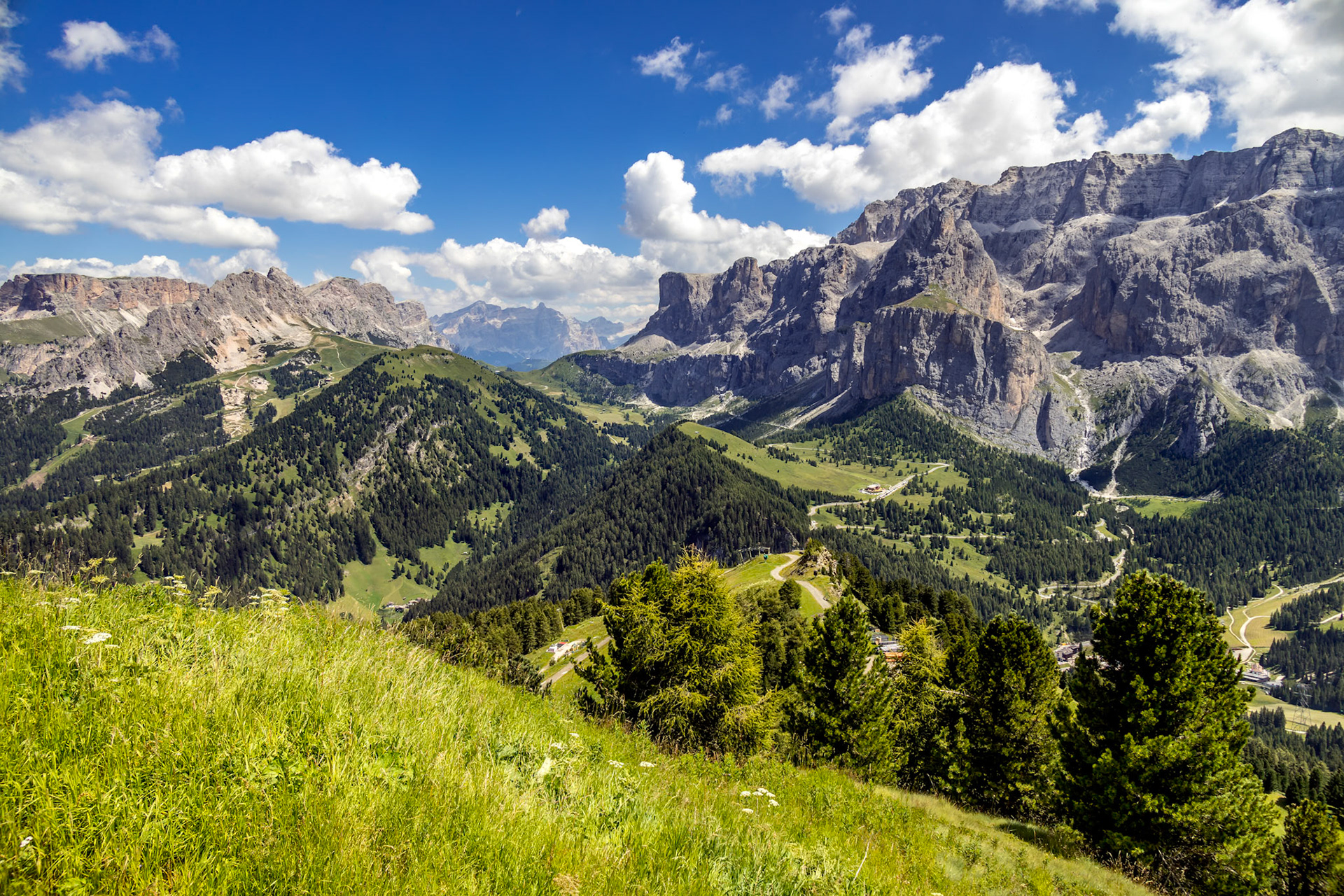 View of the Dolomites near Selva, South Tyrol, Italy