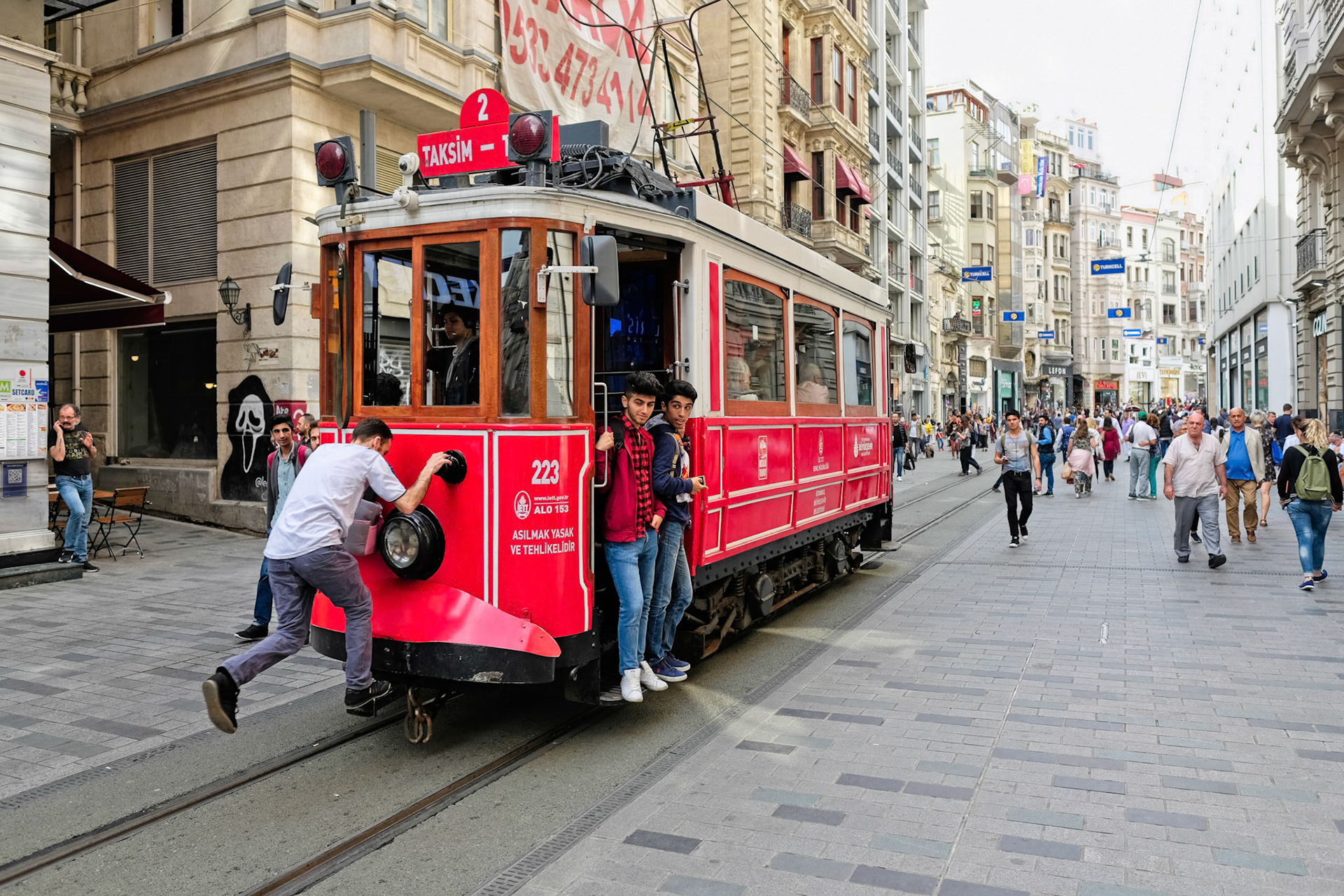 ISTANBUL, TURKEY - MAY 25 : Vintage tram in Istanbul Turkey on May 25, 2018. Unidentified people