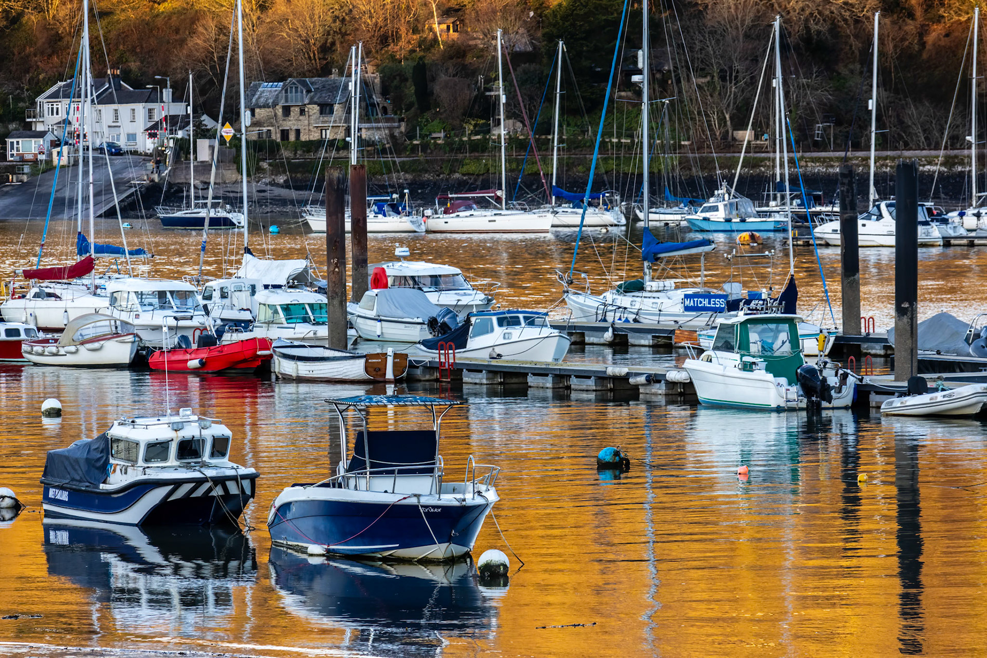 Dartmouth, Devon, UK - January 15. Boats in the River Dart in Dartmouth, Devon on January 15, 2024