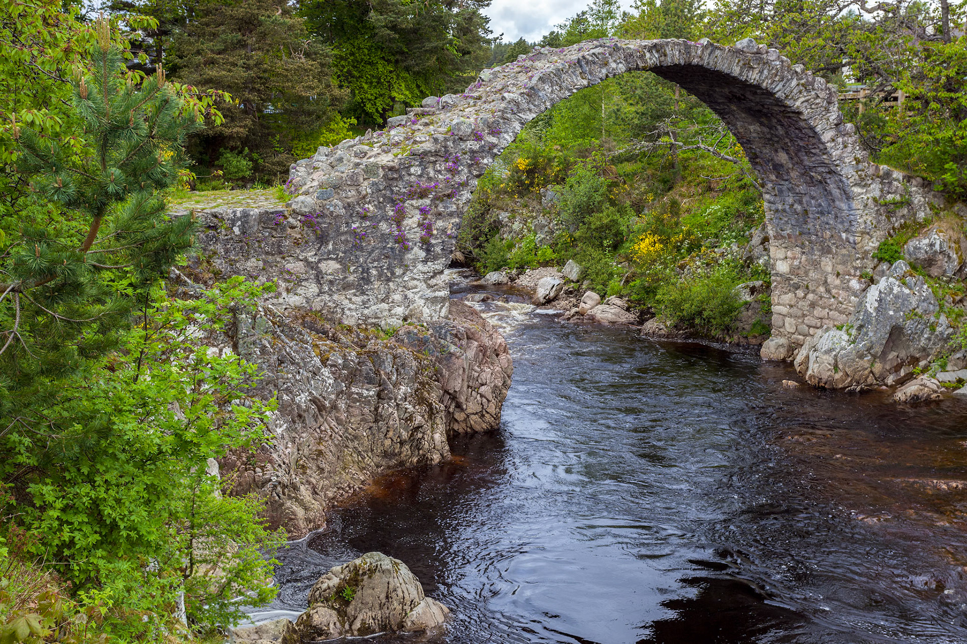 CARRBRIDGE, BADENOCH and STRATHSPEY/SCOTLAND - MAY 21 : Packhorse bridge at Carrbridge Scotland on May 21, 2011
