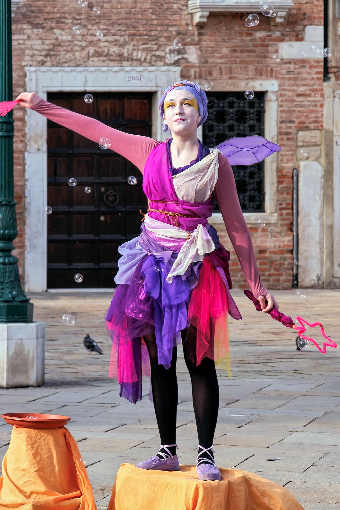 Street Entertainer Creating Bubbles in Venice