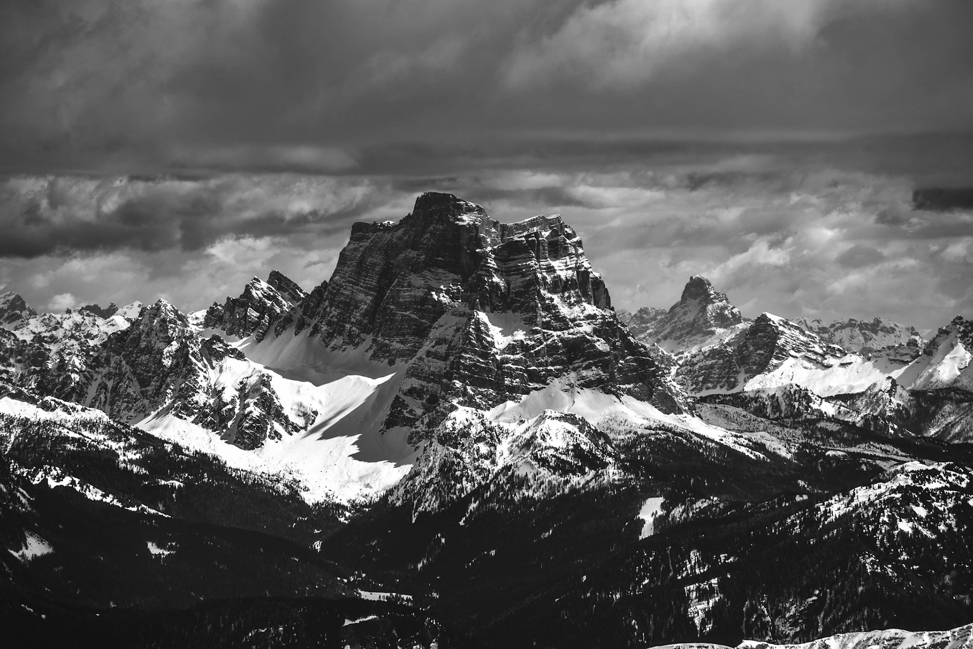 View from Sass Pordoi in the Upper Part of Val di Fassa towards Marmolada