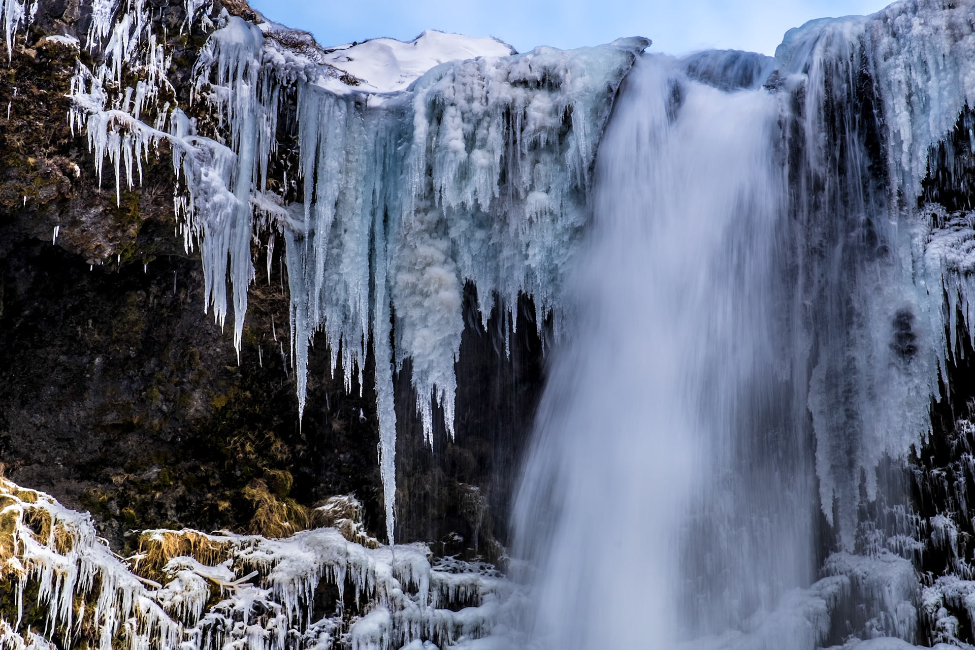 View of Skogafoss Waterfall in Winter