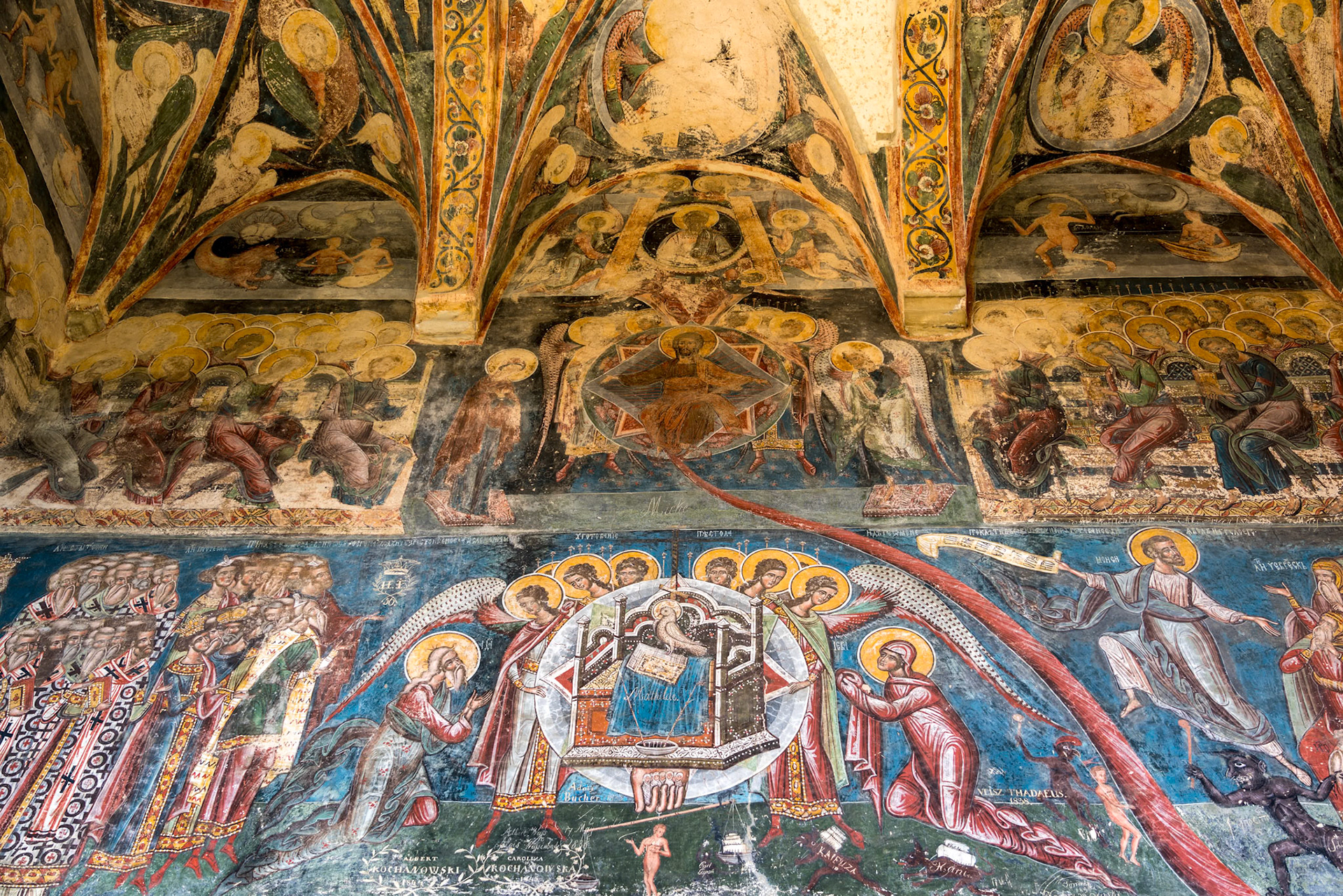 MOLDOVITA, MOLDOVIA/ROMANIA - SEPTEMBER 18 : Frescos on the exterior of the Monastery in Moldovita in Moldovia Romania on September 18, 2018