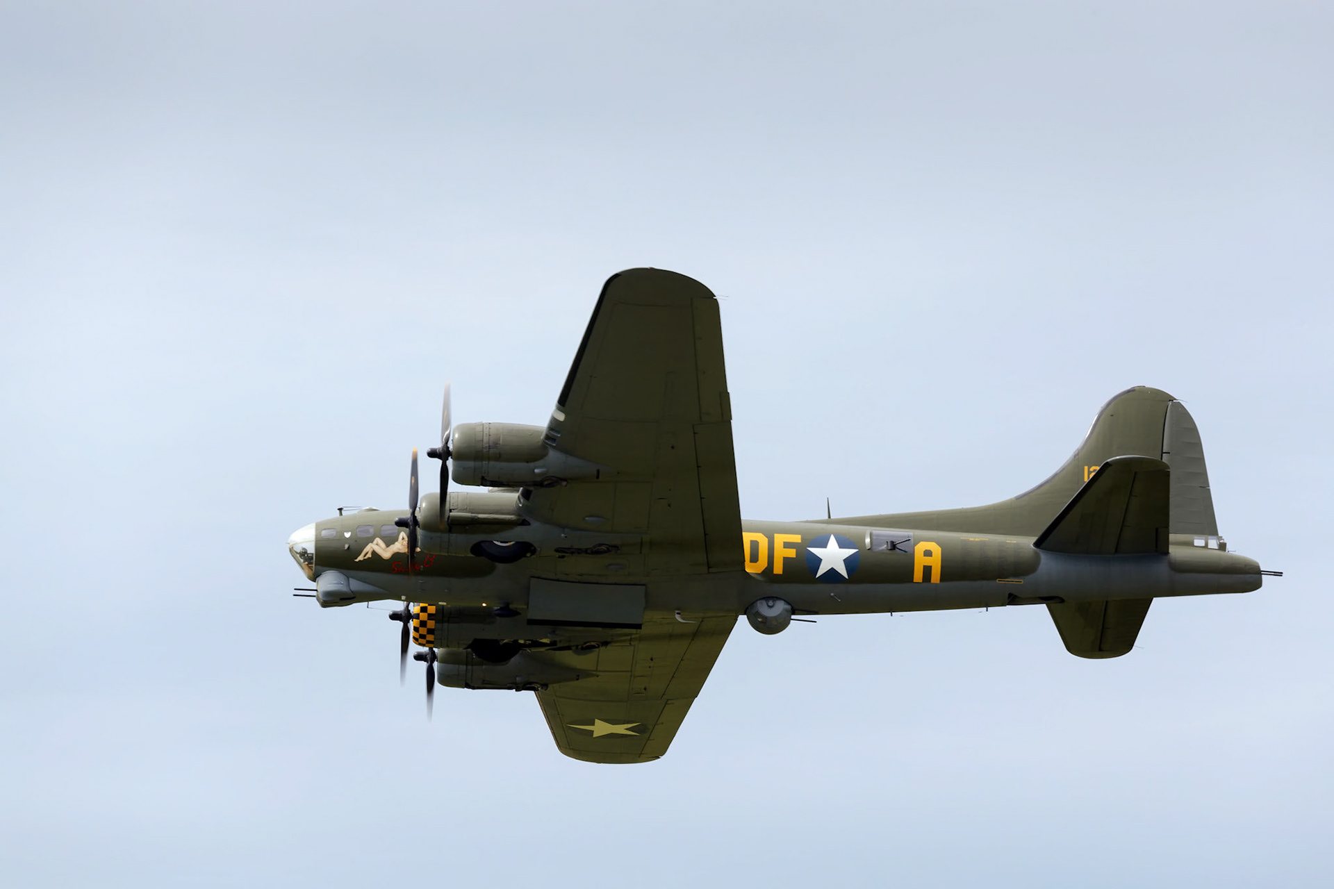 Memphis Belle Boeing B 17 Bomber Flying over Shoreham Airfield