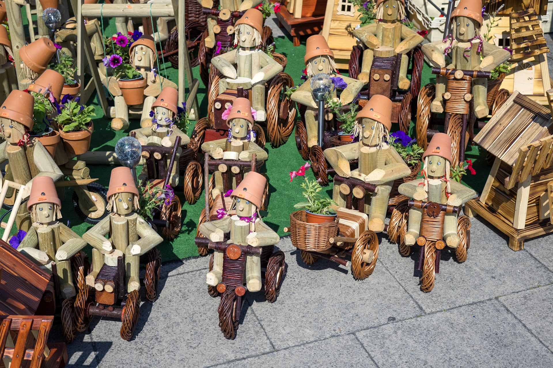 EASTBOURNE, EAST SUSSEX, UK - JULY 29 : Flowerpot men on the promenade in Eastbourne, East Sussex on July 29 2021