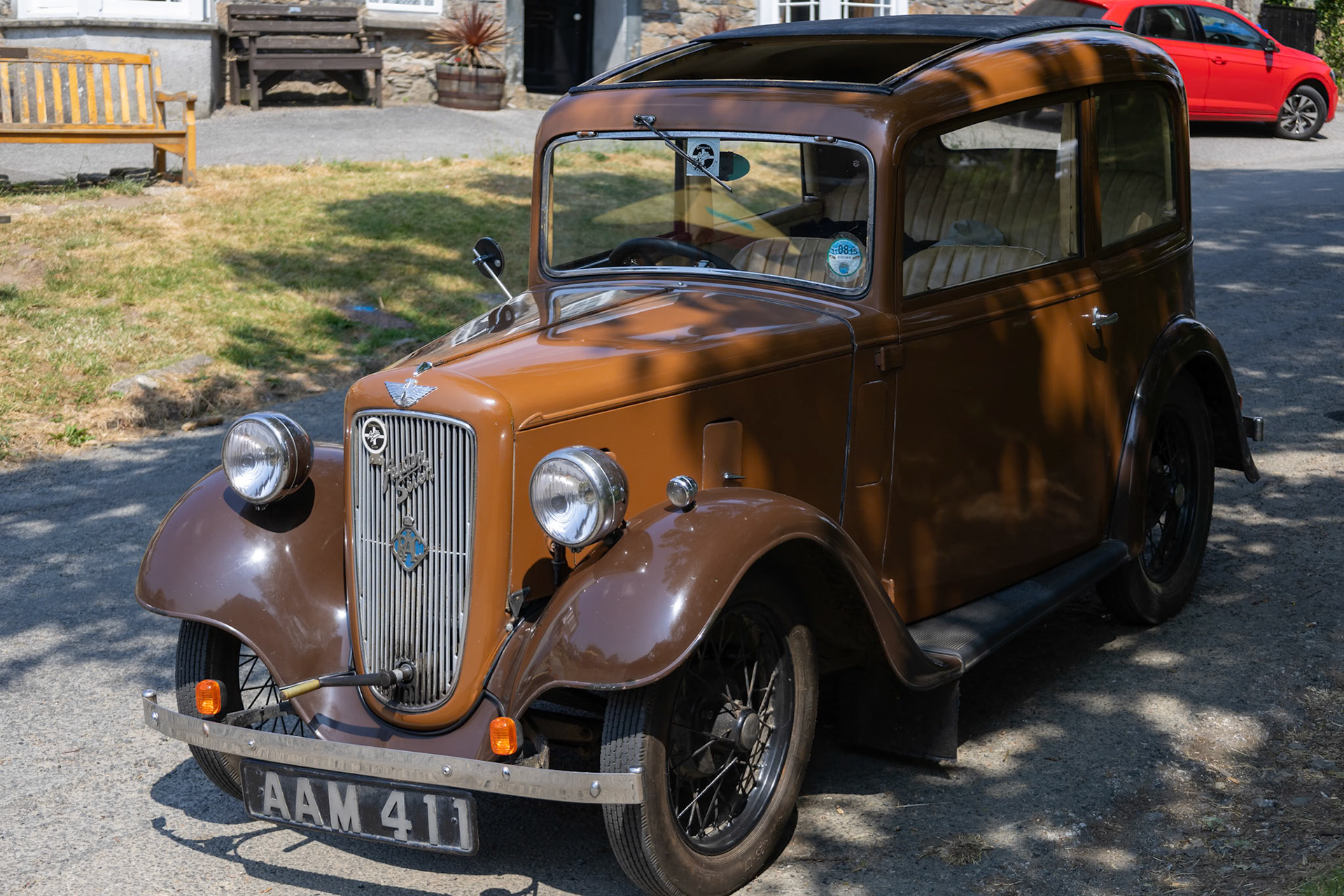 Blisland, Cornwall, UK - June 13.  Austin Seven parked in Blisland Cornwall on June 13, 2023