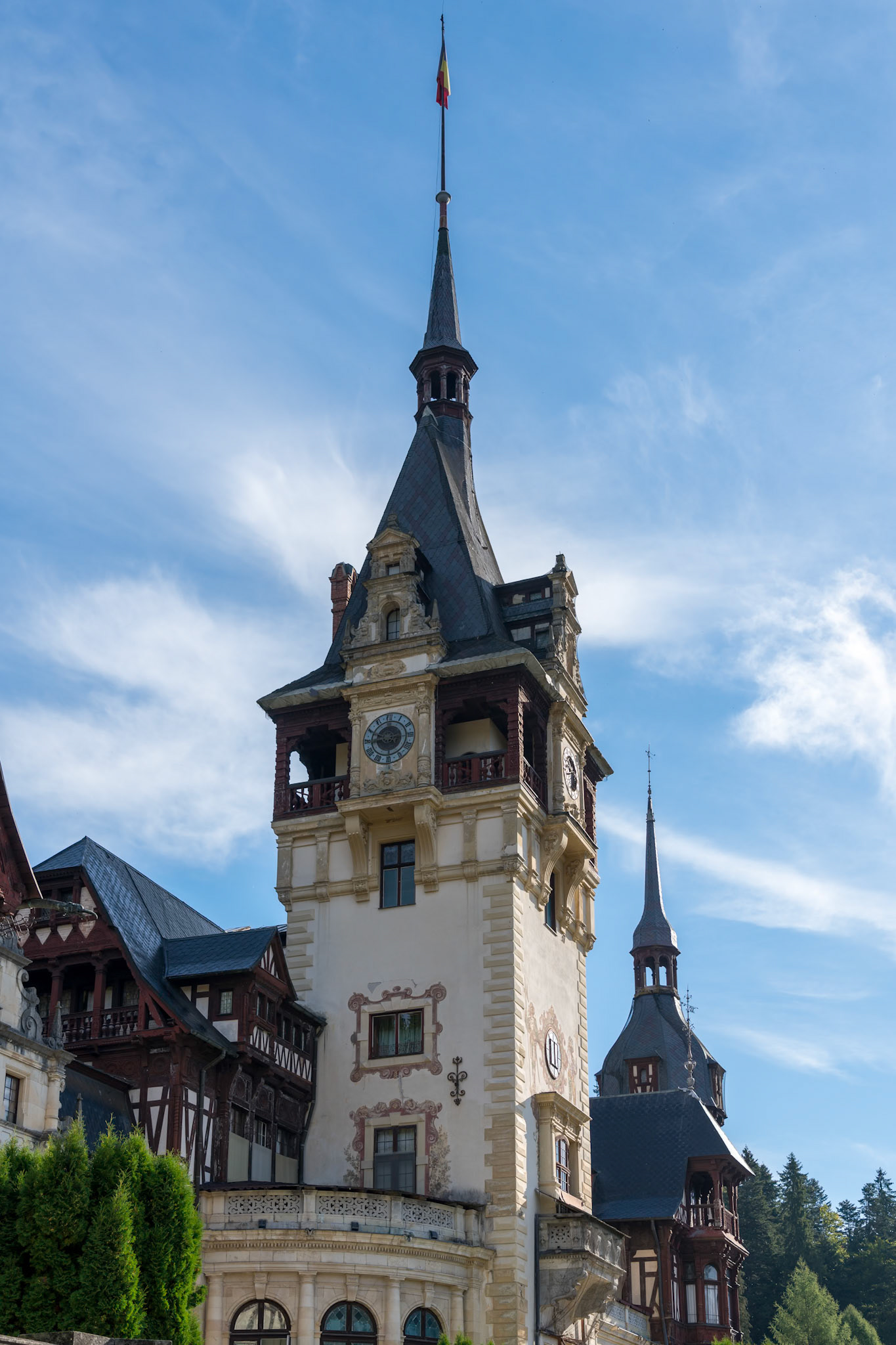 SINAIA, WALLACHIA/ROMANIA - SEPTEMBER 21 : Exterior view of Peles Castle in Sinaia Wallachia Romania on September 21, 2018