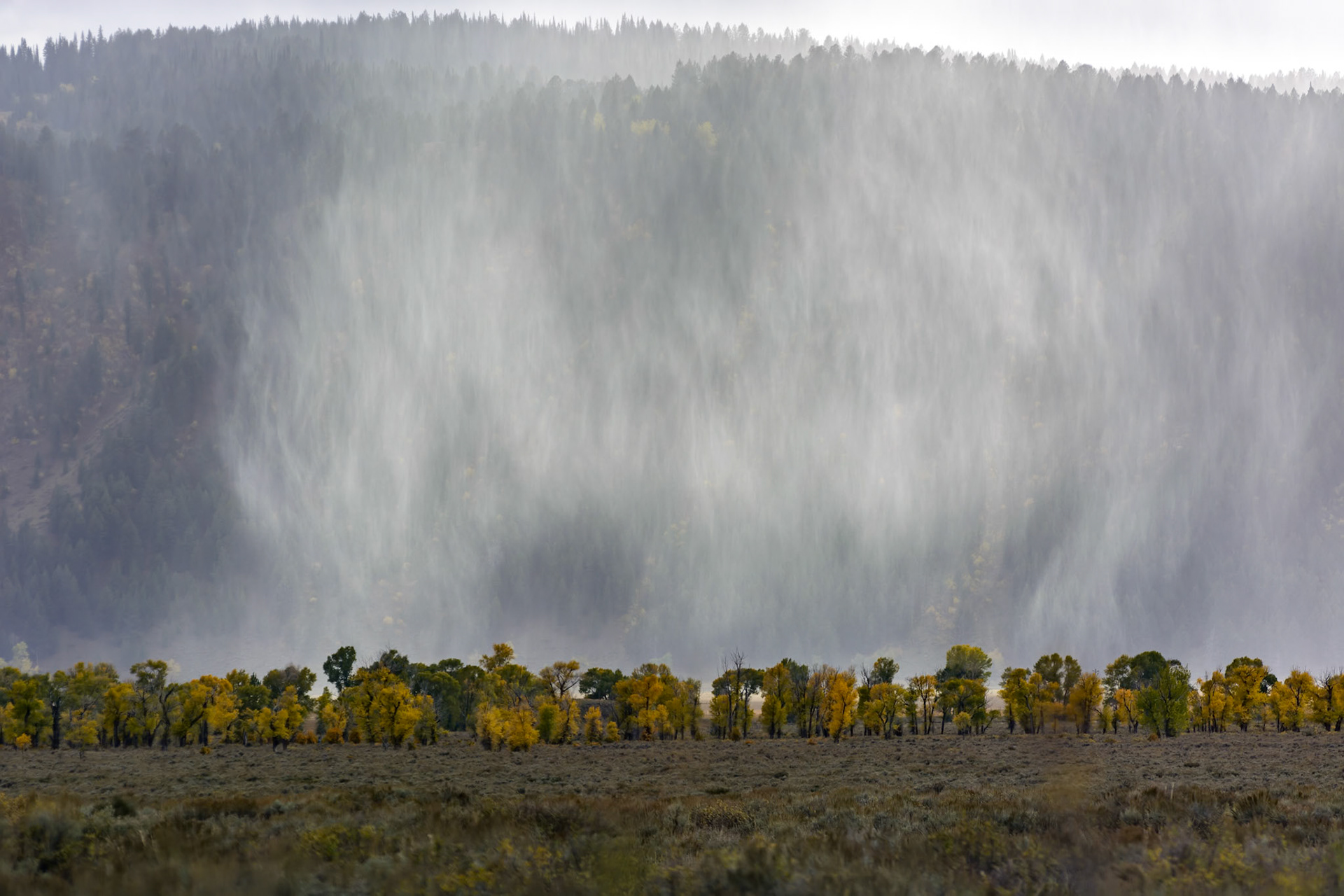 Snow storm descending from the Grand Tetons