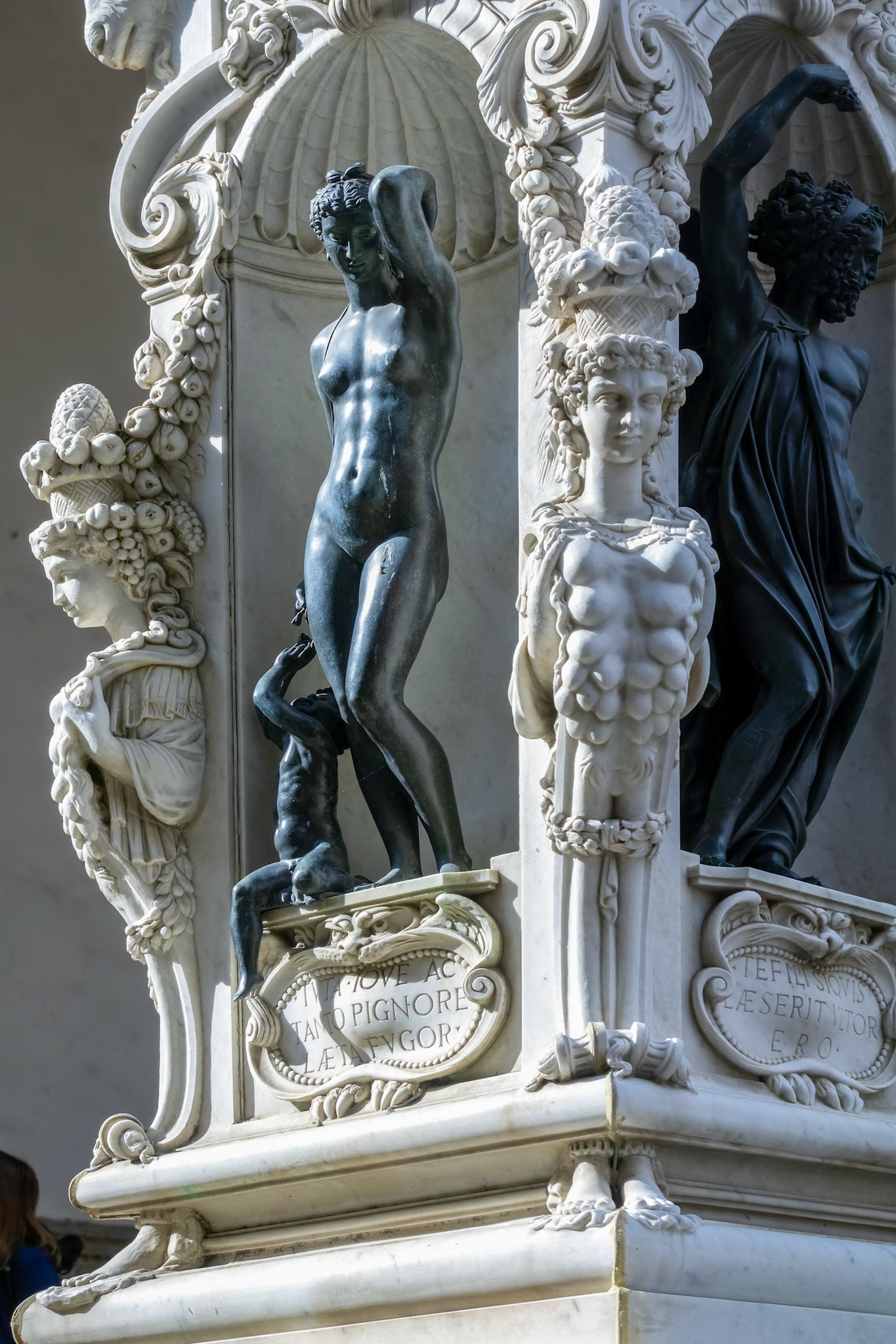 FLORENCE, TUSCANY/ITALY - OCTOBER 19 : Detail from the pedestal of the Statue of Perseus holding the head of Medusa in Florence on October 19, 2019