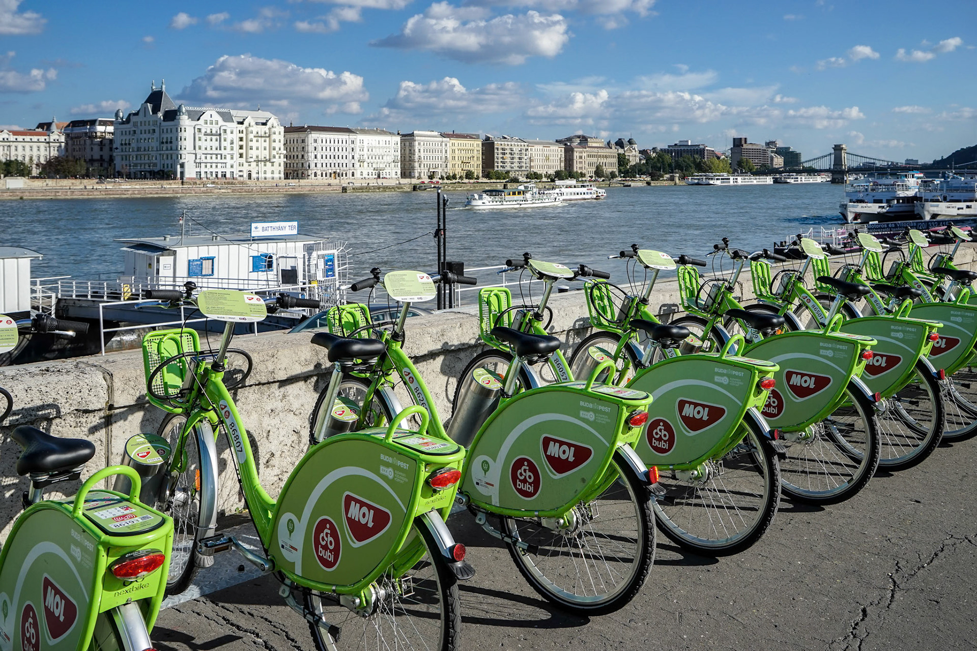 Green Bicycles Available for Hire in Budapest