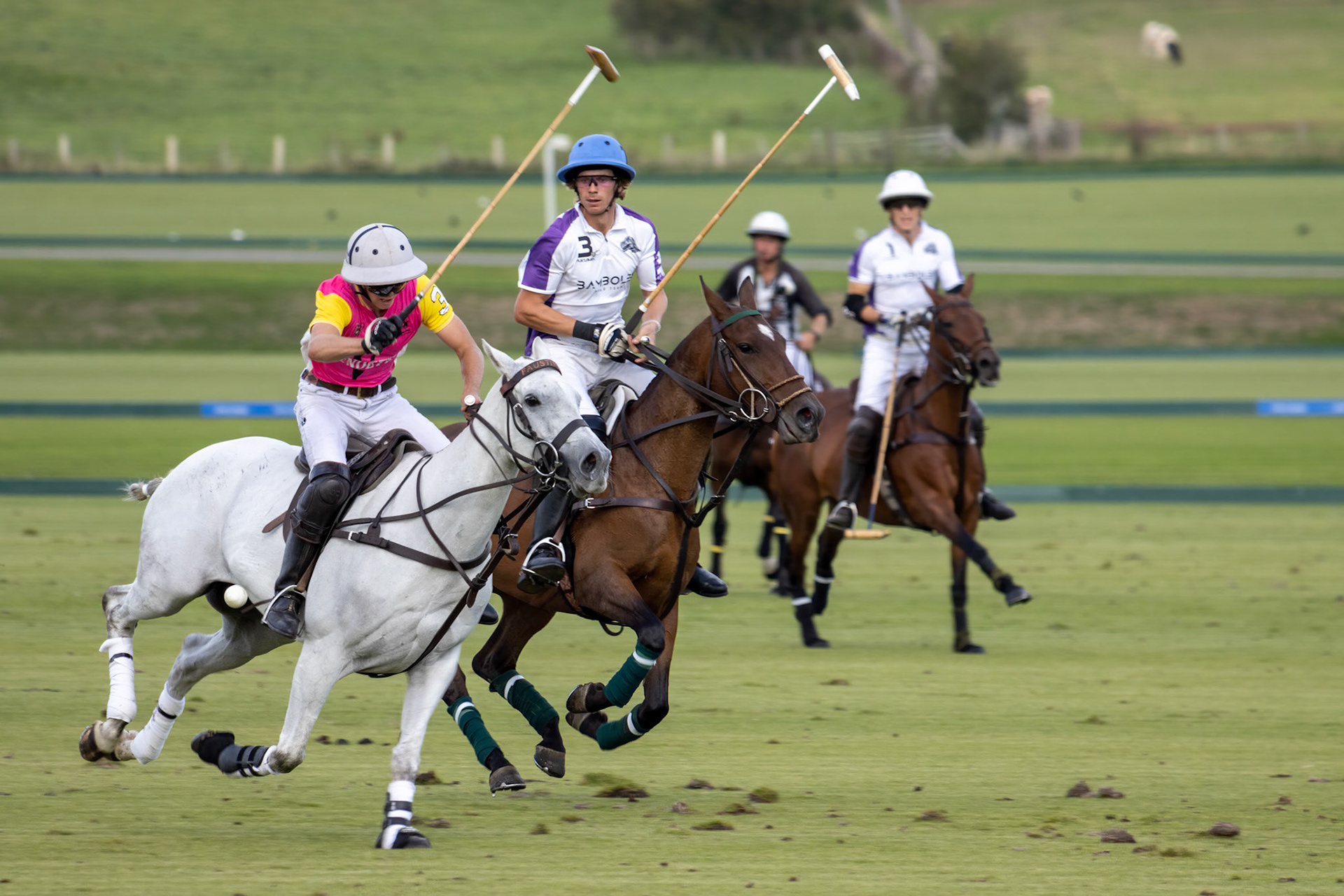 MIDHURST, WEST SUSSEX/UK - SEPTEMBER 1 : Playing polo in Midhurst, West Sussex on September 1, 2020.  Four unidentified people