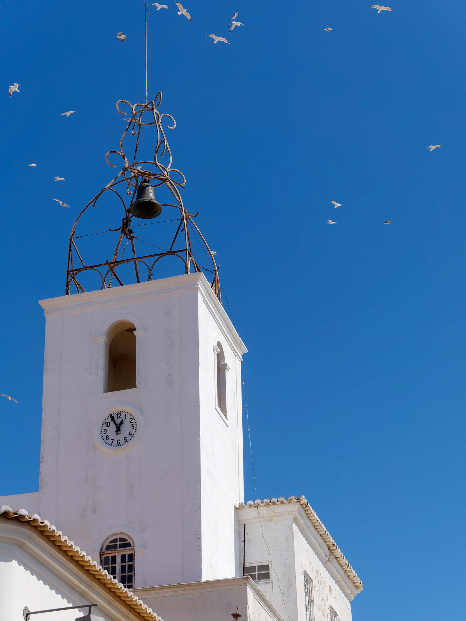 ALBUFEIRA, SOUTHERN ALGARVE/PORTUGAL - MARCH 10 : Bell Tower of Torre de Relogio in Albufeira Portugal on March 10, 2018