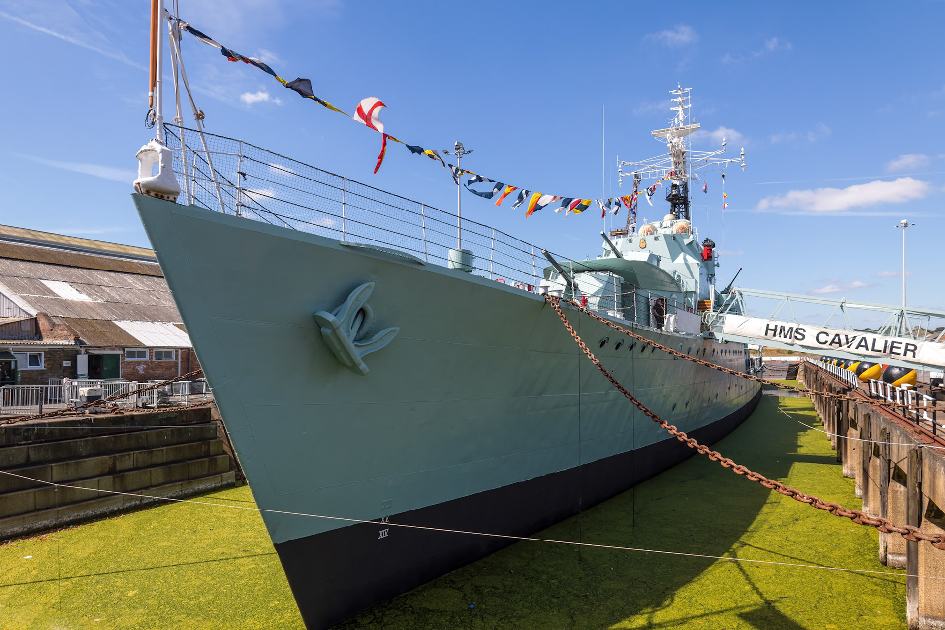 CHATHAM, KENT, UK, AUGUST 9. View of HMS Cavalier in Chatham, Kent, UK on August 09, 2024. One unidentified person