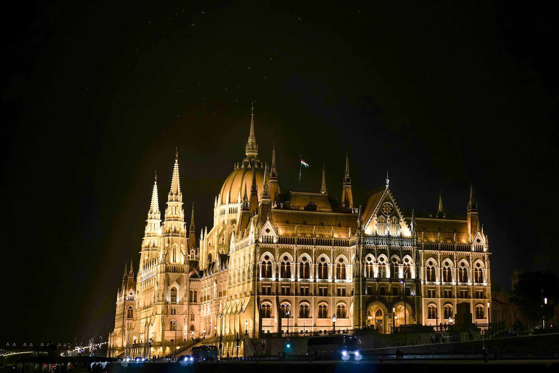 Hungarian Parliament Building Illumintaed at Night in Budapest
