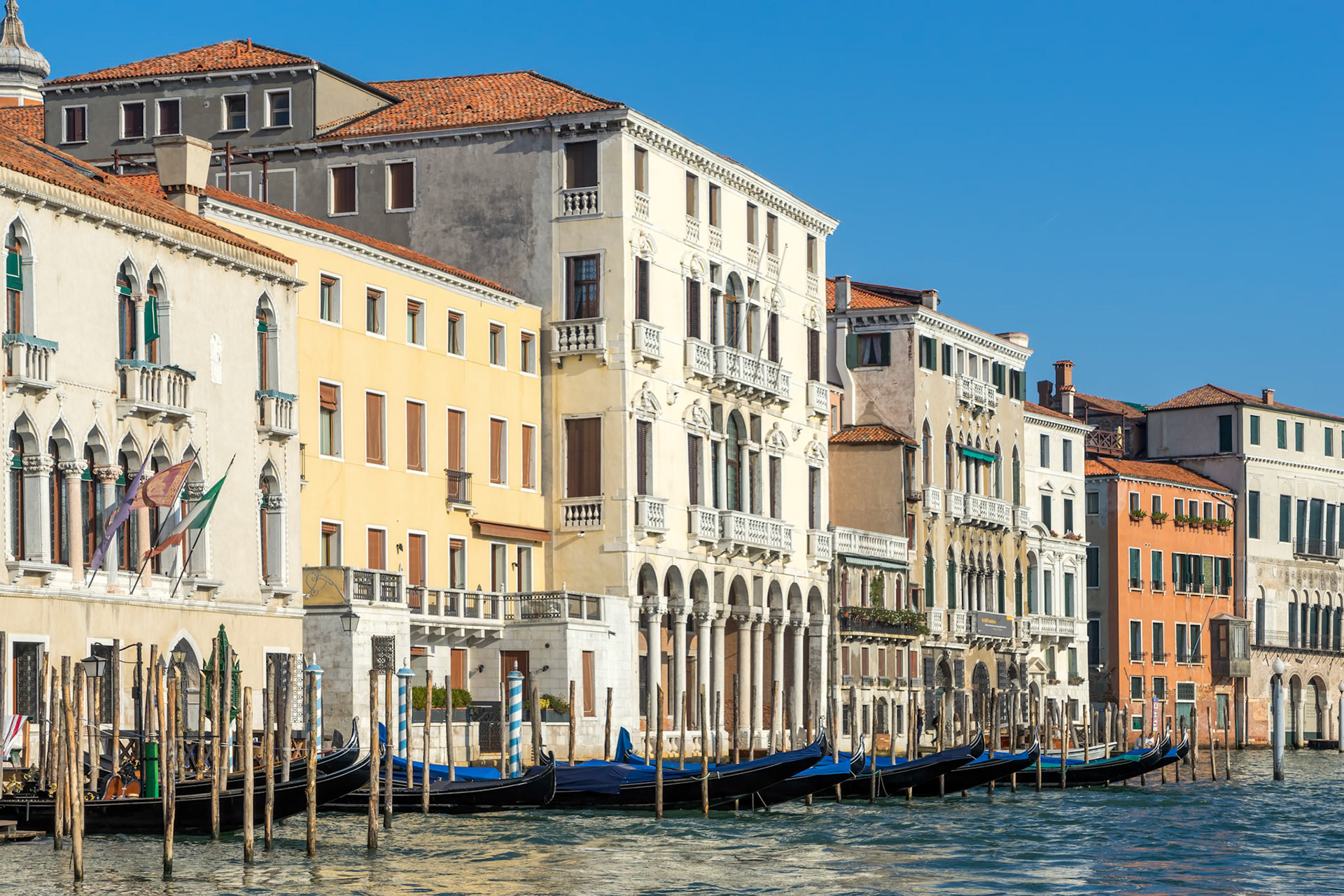 Gondolas Moored in Venice