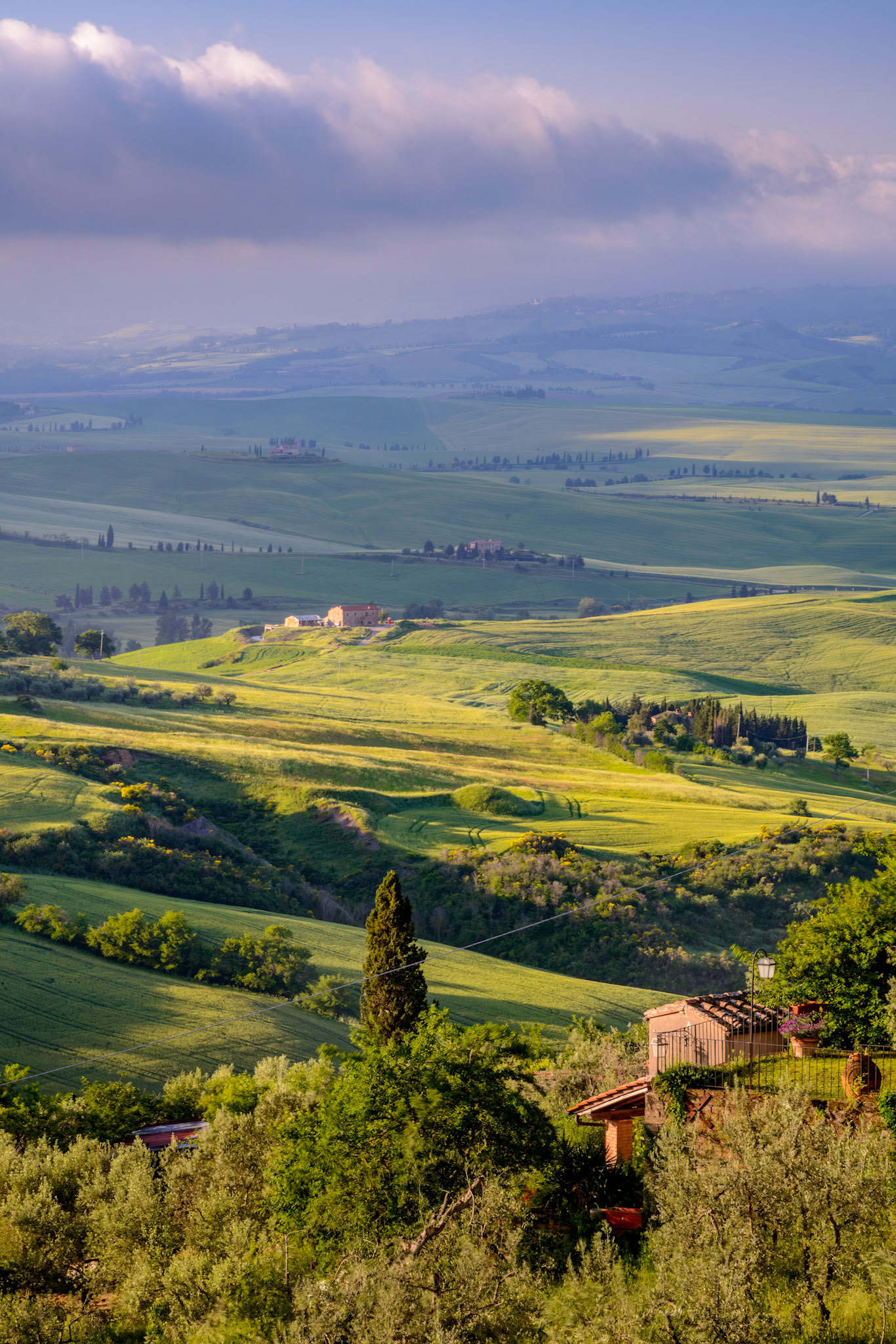 VAL D'ORCIA, TUSCANY, ITALY - MAY 18 : Sunrise in Val d'Orcia, Tuscany, Italy on May 18, 2013