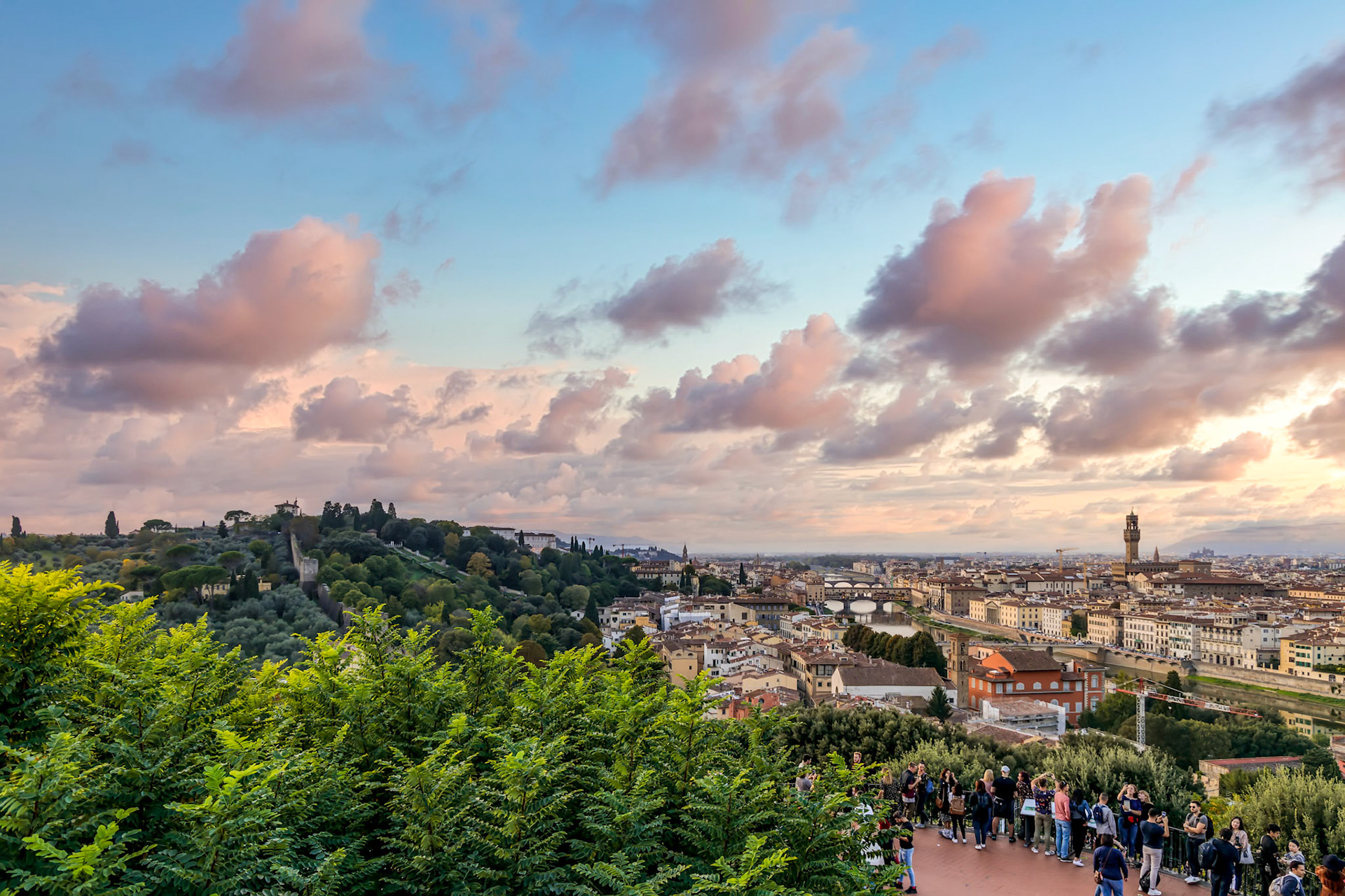 FLORENCE, TUSCANY/ITALY - OCTOBER 18 : Skyline of Florence on October 18, 2019. Unidentified people