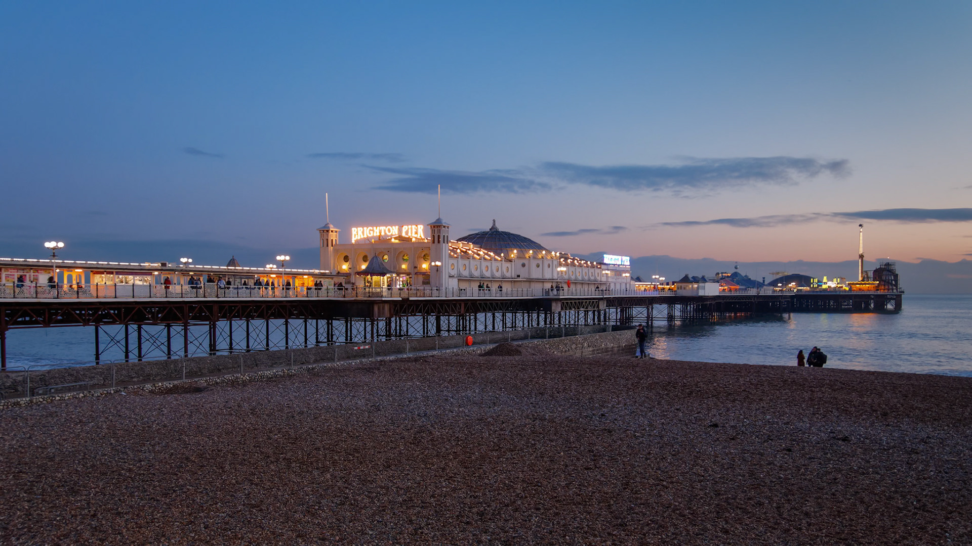 BRIGHTON, EAST SUSSEX/UK - JANUARY 26 : View of Brighton Pier in Brighton East Sussex on January 26, 2018. Unidentified people.