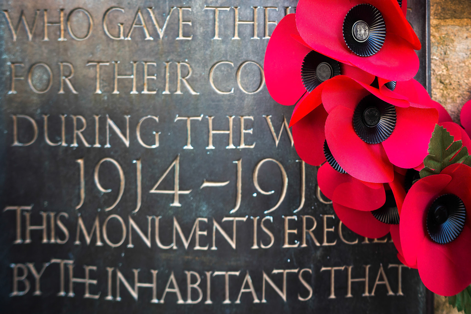 Poppies on the War Memorial  on Remembrance Sunday in East Grinstead