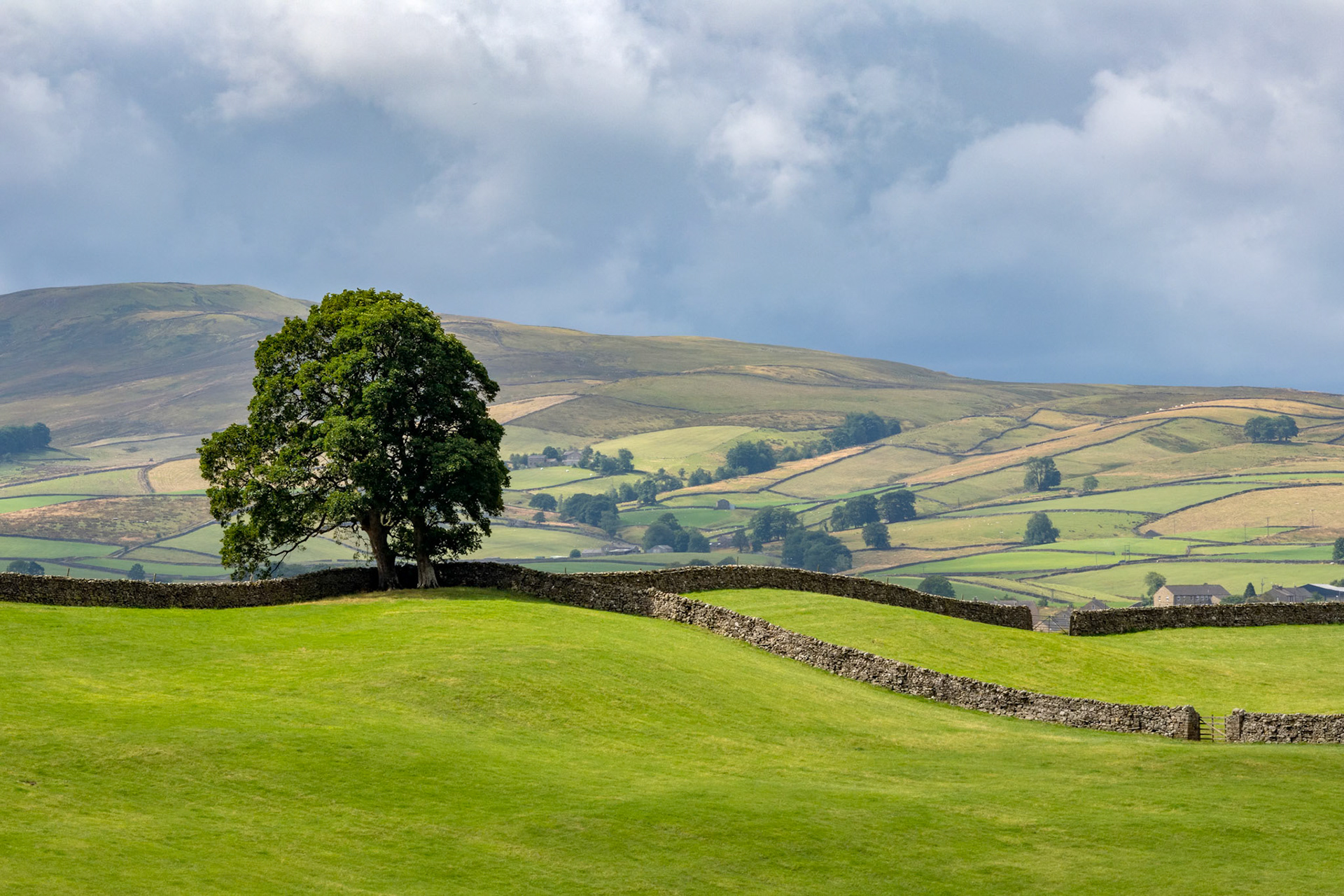 View of the rolling hills in the Yorkshire Dales National Park near Hawes