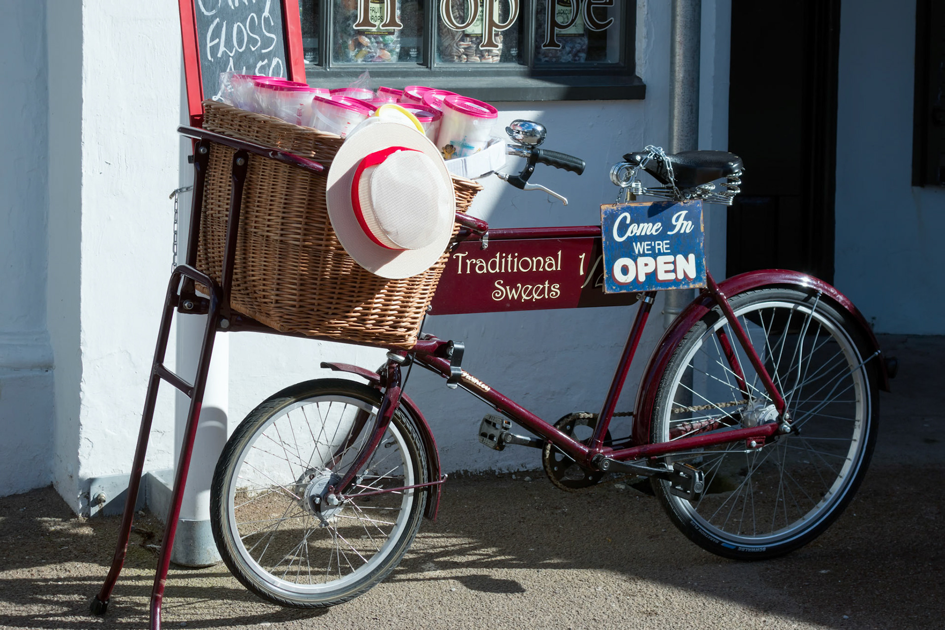 View of an Old Tradesman Bicycle outside a Sweet Shop in Penarth
