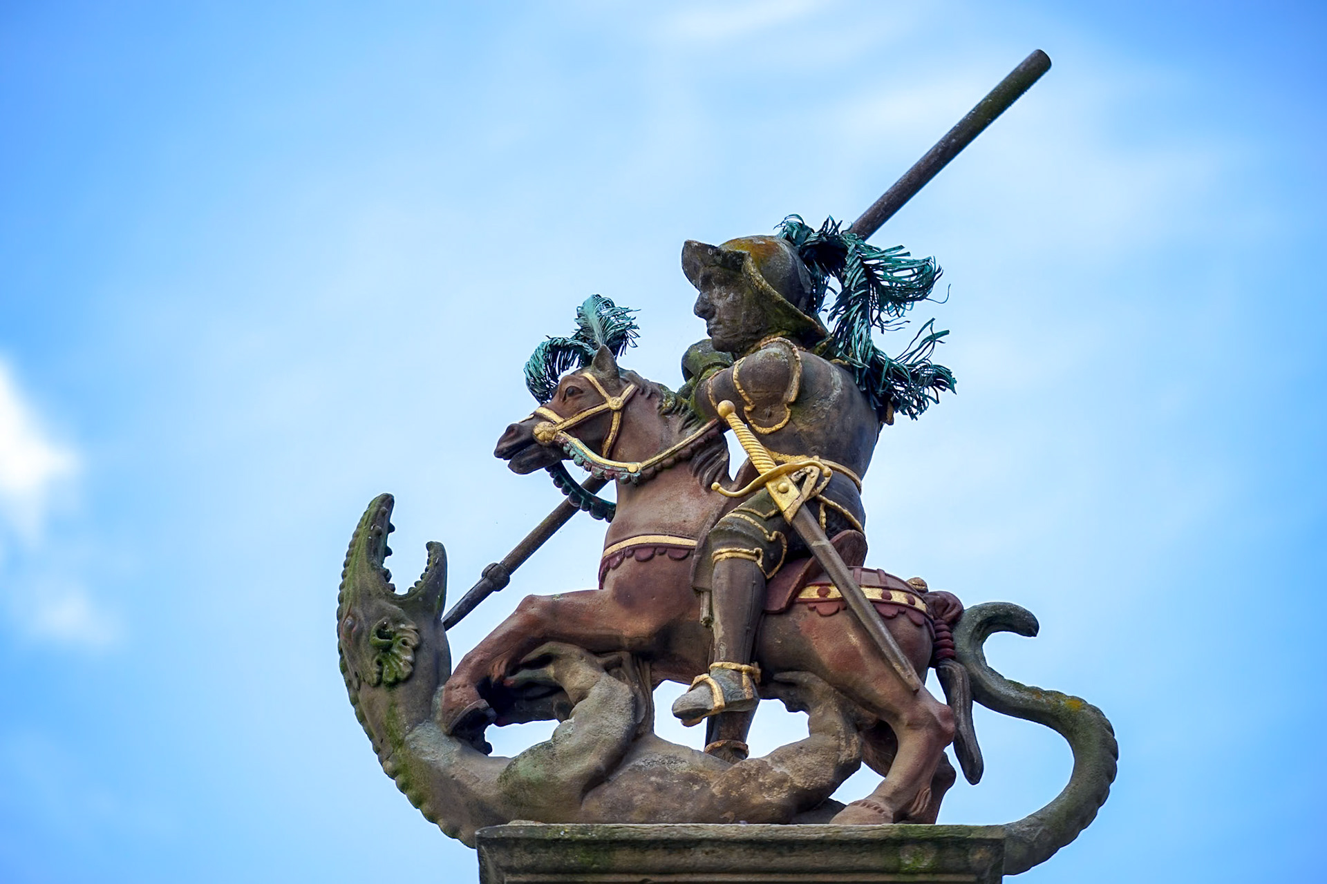 Statue on Top of St. George's Fountain in Rothenburg ob der Tauben