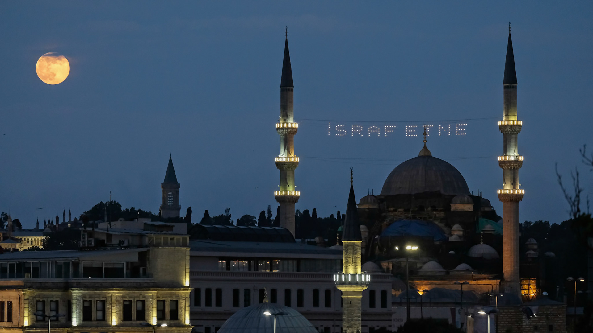 ISTANBUL, TURKEY - MAY 29 : Night-time view of buildings in Istanbul Turkey on May 29, 2018