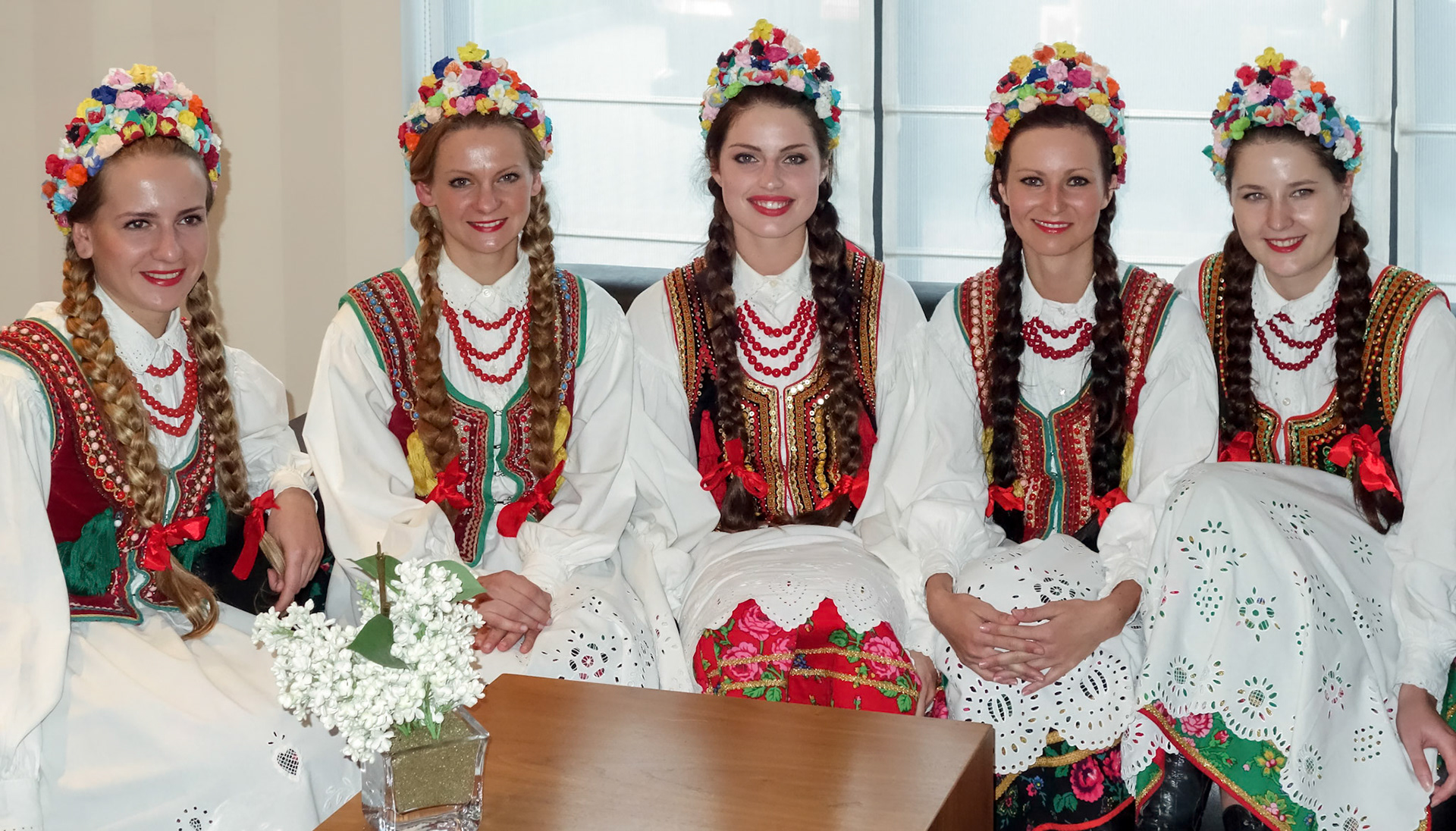 Group of Young Ladies in Full Polish National Costume
