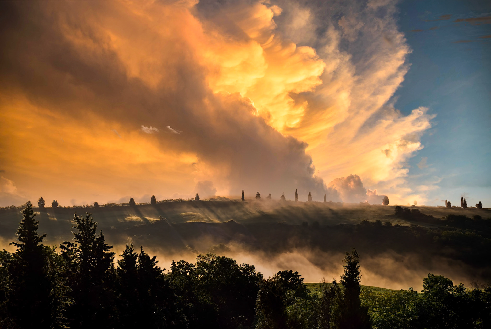 Misty morning in Val d'Orcia, Tuscany