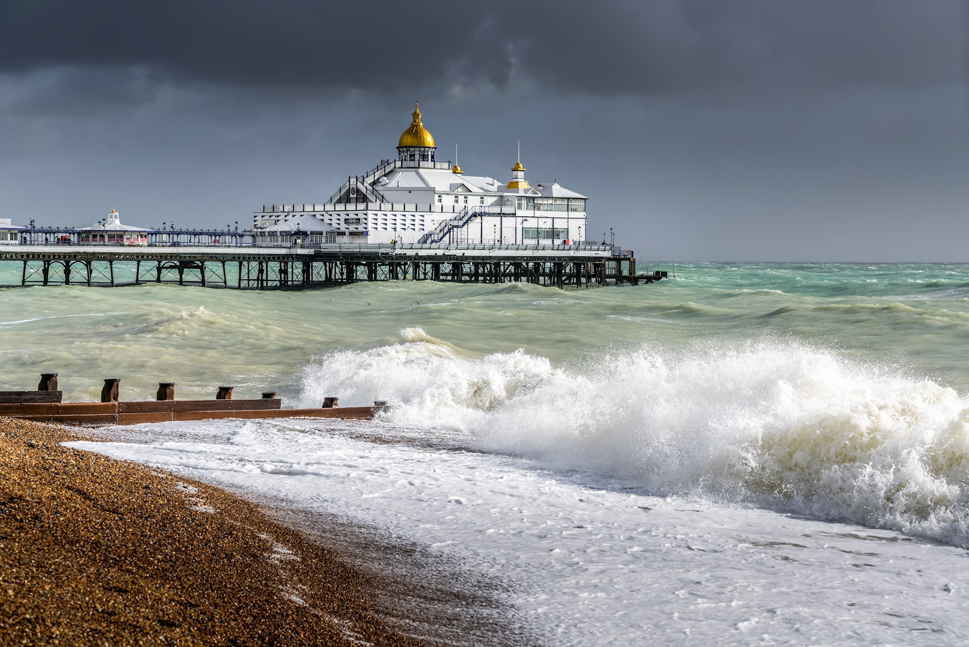 EASTBOURNE, EAST SUSSEX/UK - OCTOBER 21 : Tail End of Storm Brian Racing Past Eastbourne Pier in East Sussex on October 21, 2017