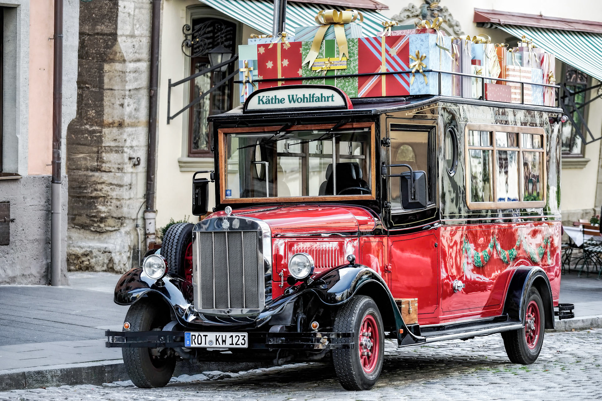 Old Fashioned Red Bus in Rothenburg