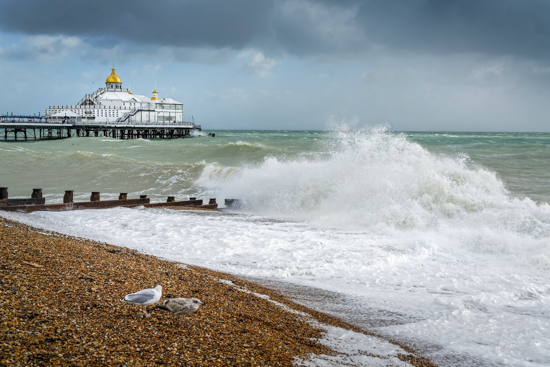 EASTBOURNE, EAST SUSSEX/UK - OCTOBER 21 : Tail End of Storm Brian Racing Past Eastbourne Pier in East Sussex on October 21, 2017