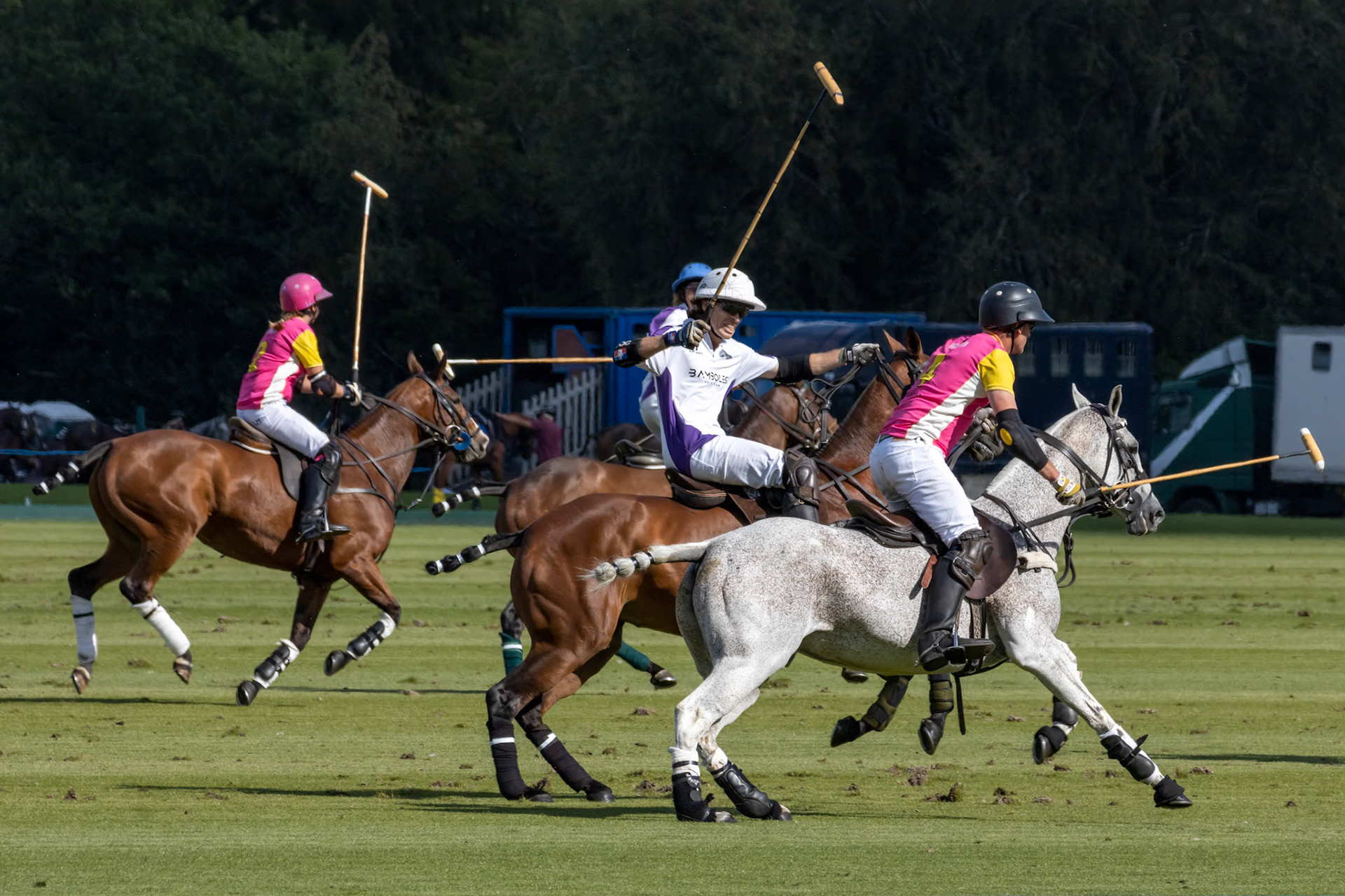 MIDHURST, WEST SUSSEX/UK - SEPTEMBER 1 : Playing polo in Midhurst, West Sussex on September 1, 2020.  Unidentified people