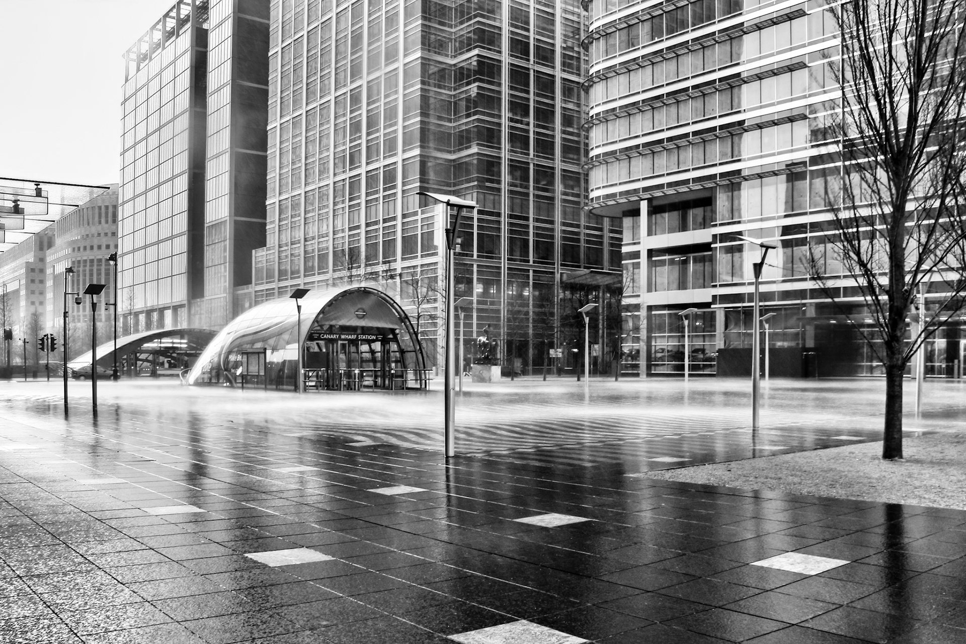 Torrential Rain Pounding Canary Wharf Tube Station